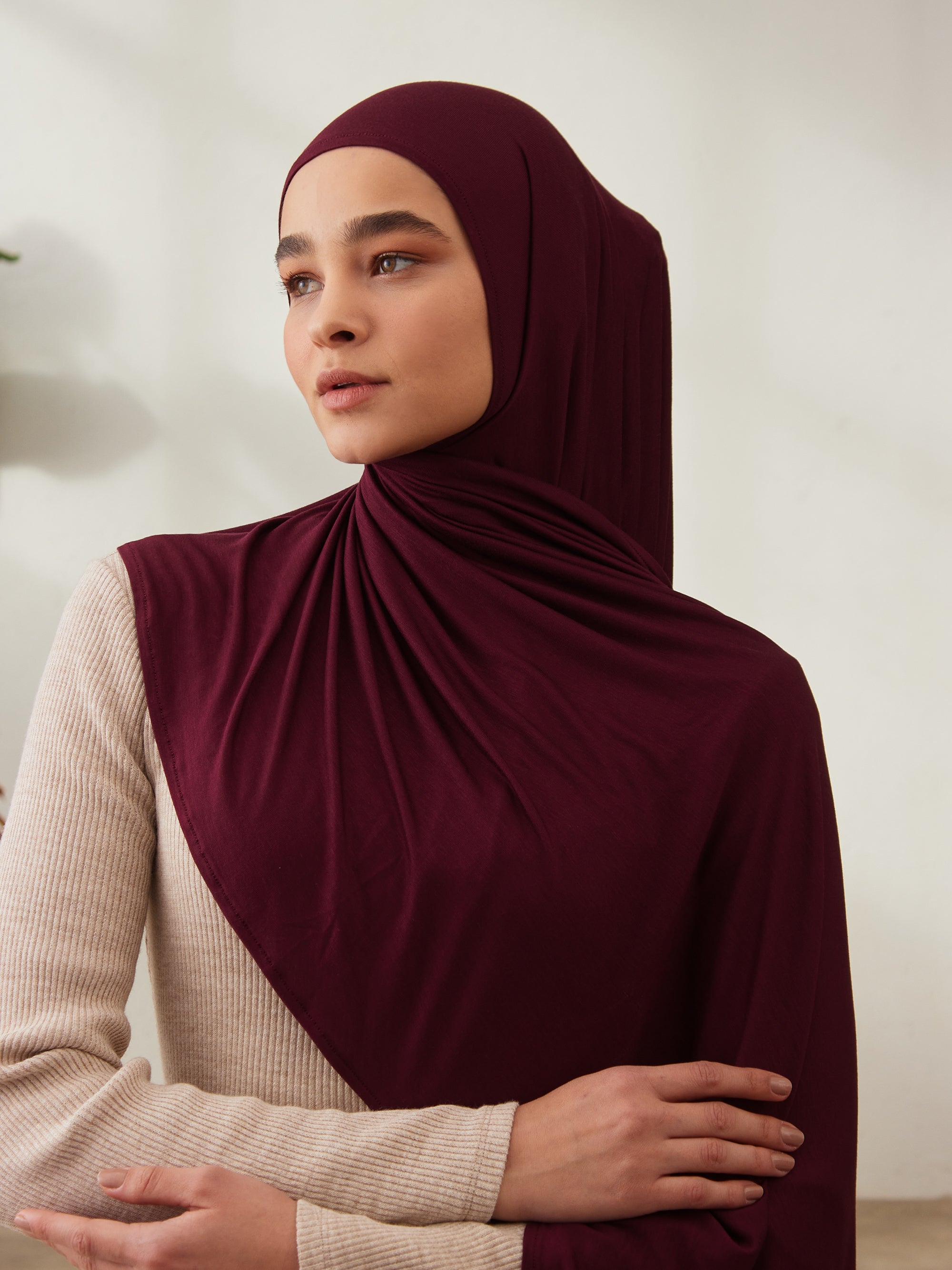 Instant Premium Jersey Hijab Burgundy