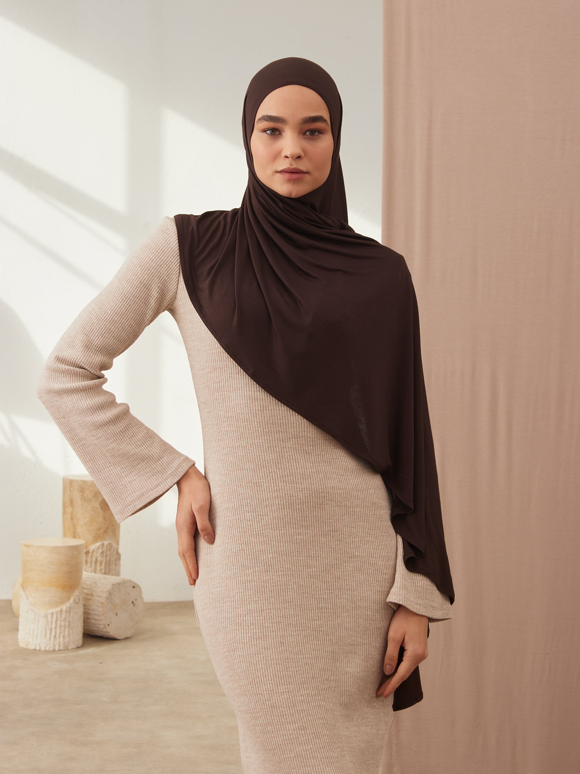 Instant Premium Jersey Hijab Coffee Bean