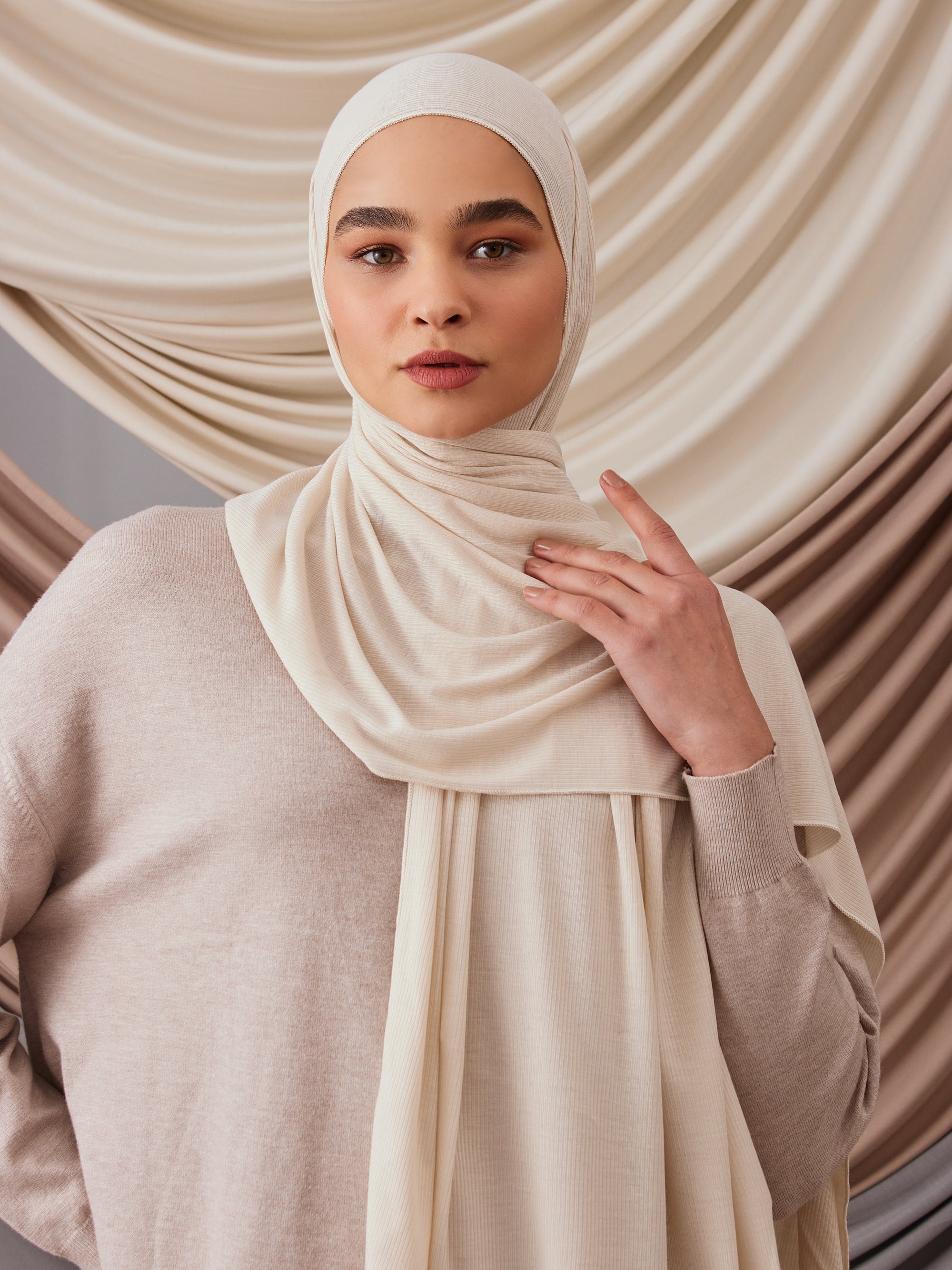 Ribbed Jersey Hijab Off-White