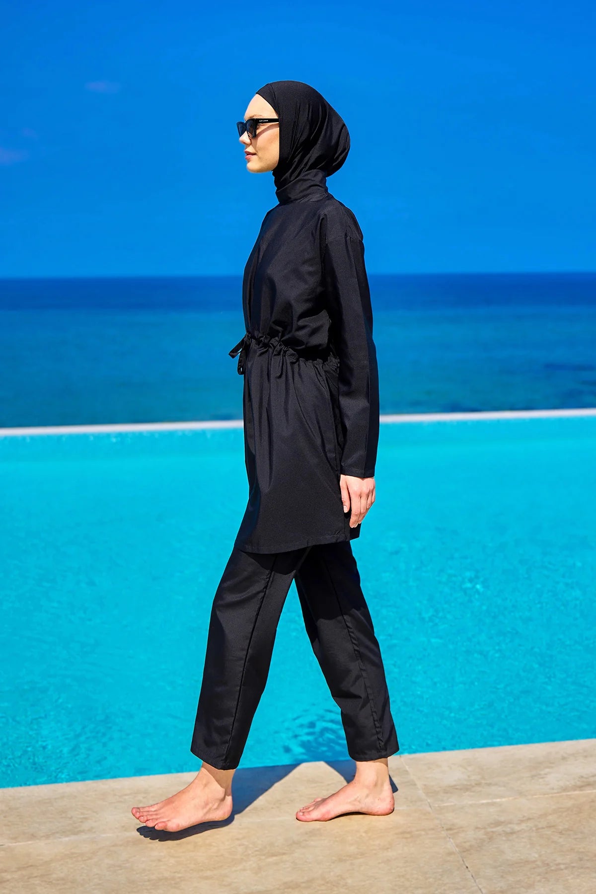 3-Piece Drawstring Waist Burkini Set Black