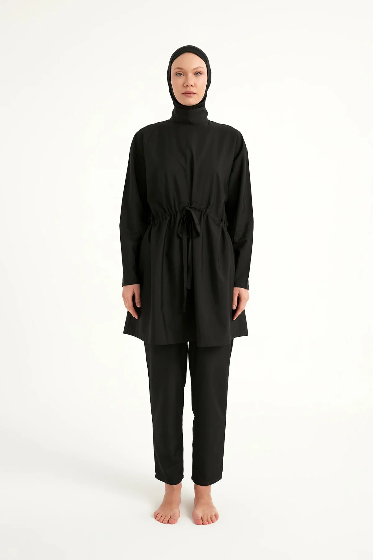 3-Piece Drawstring Waist Burkini Set Black