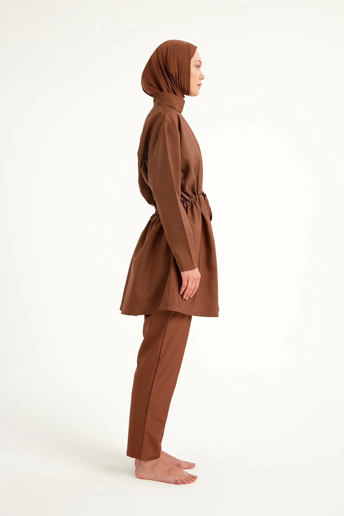 3-Piece Drawstring Waist Burkini Set Brown