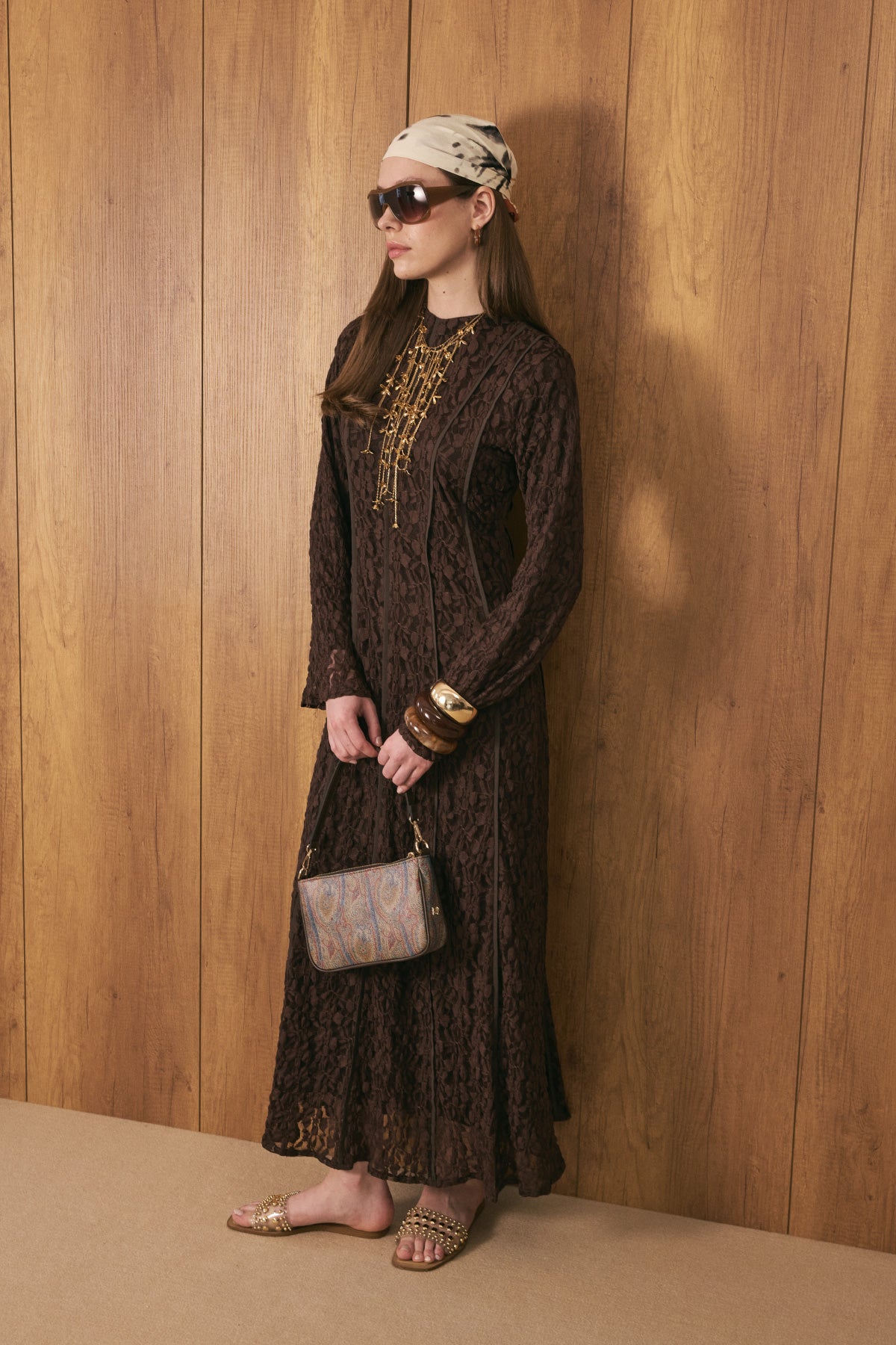 Premium Lace Dress - Brown