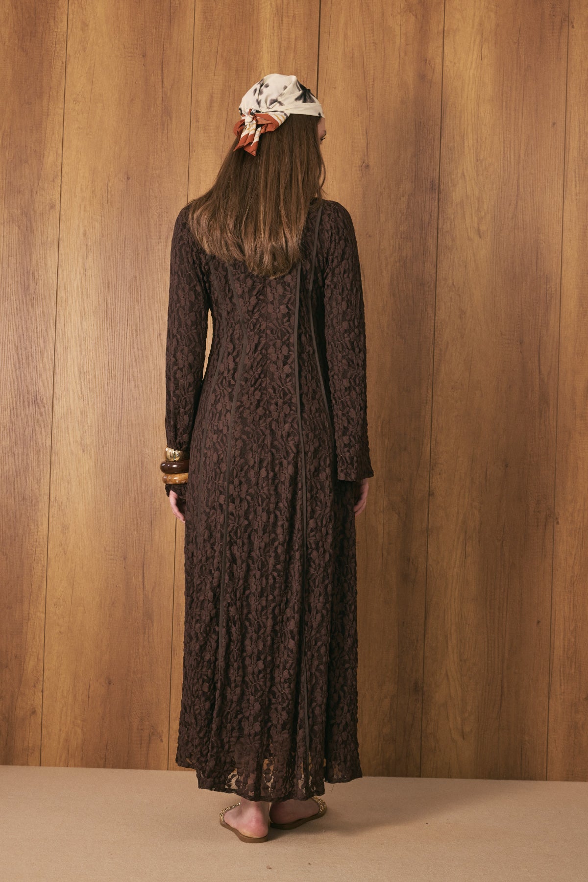 Premium Lace Dress - Brown
