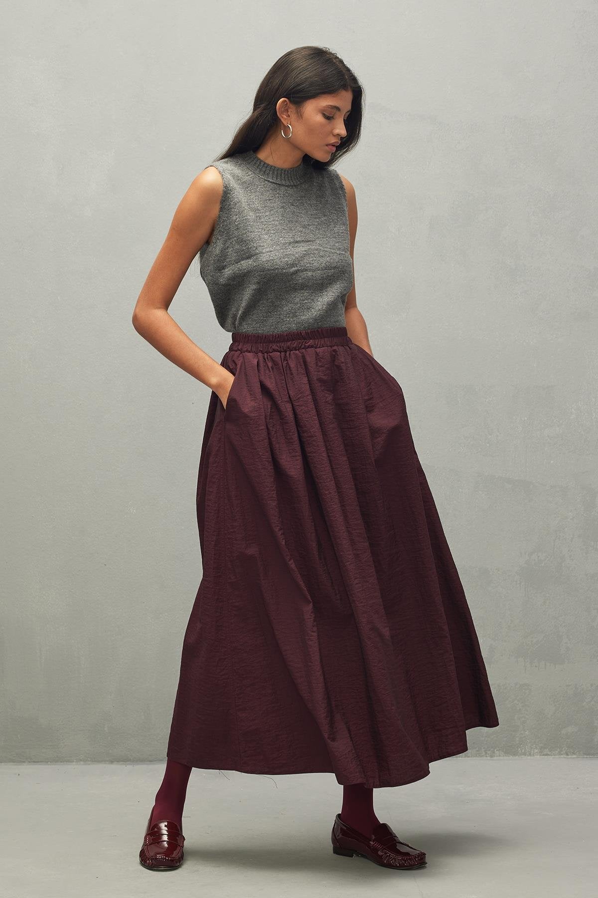 Gathered Skirt Burgundy