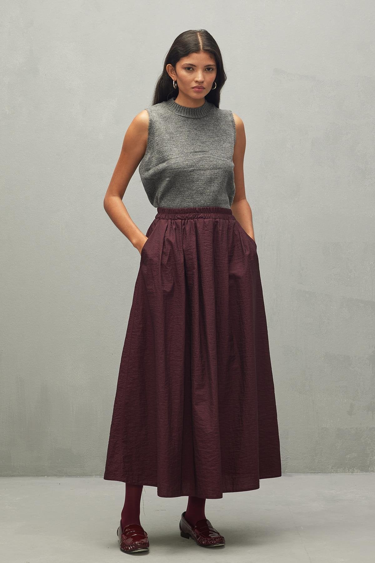 Gathered Skirt Burgundy