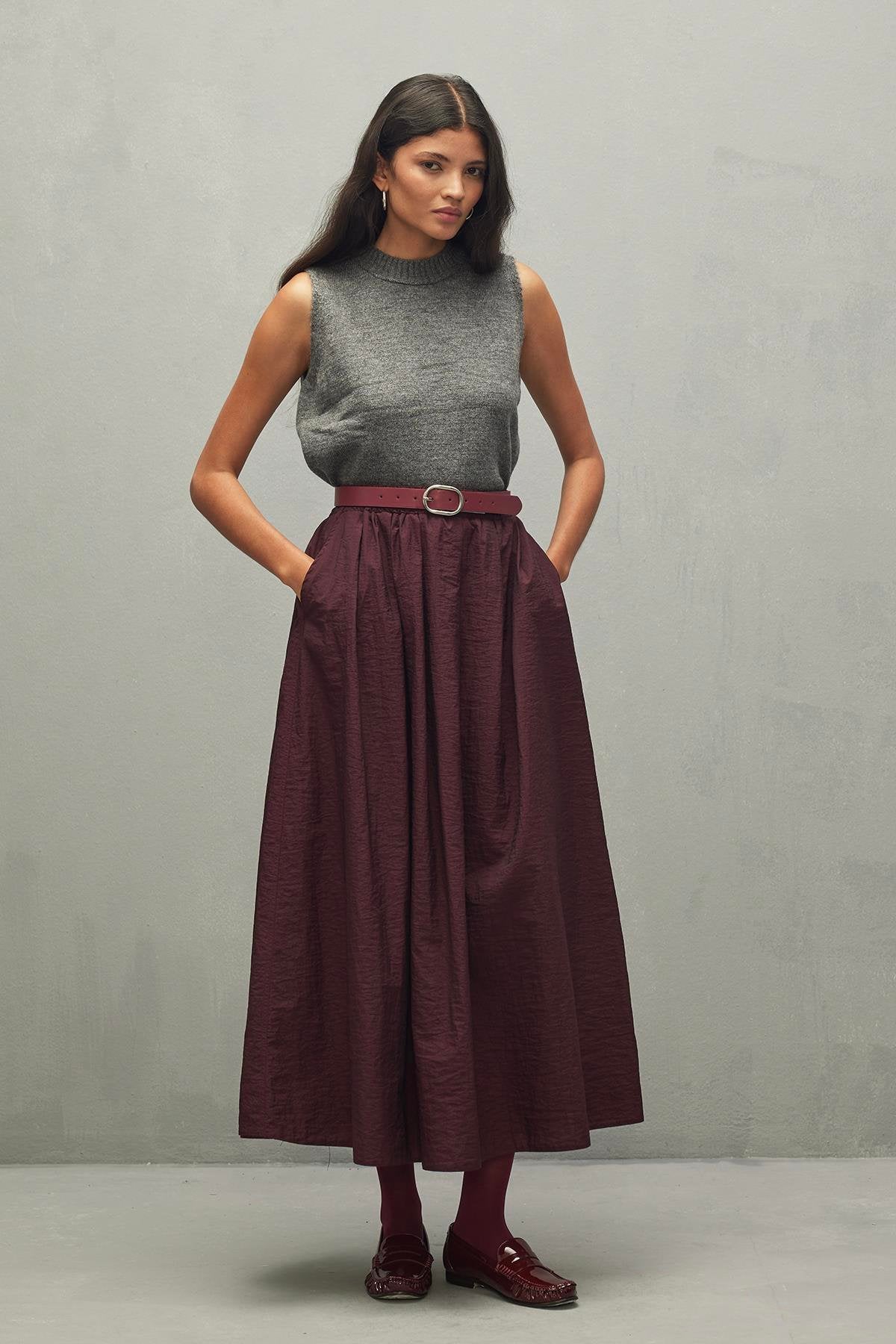 Gathered Skirt Burgundy