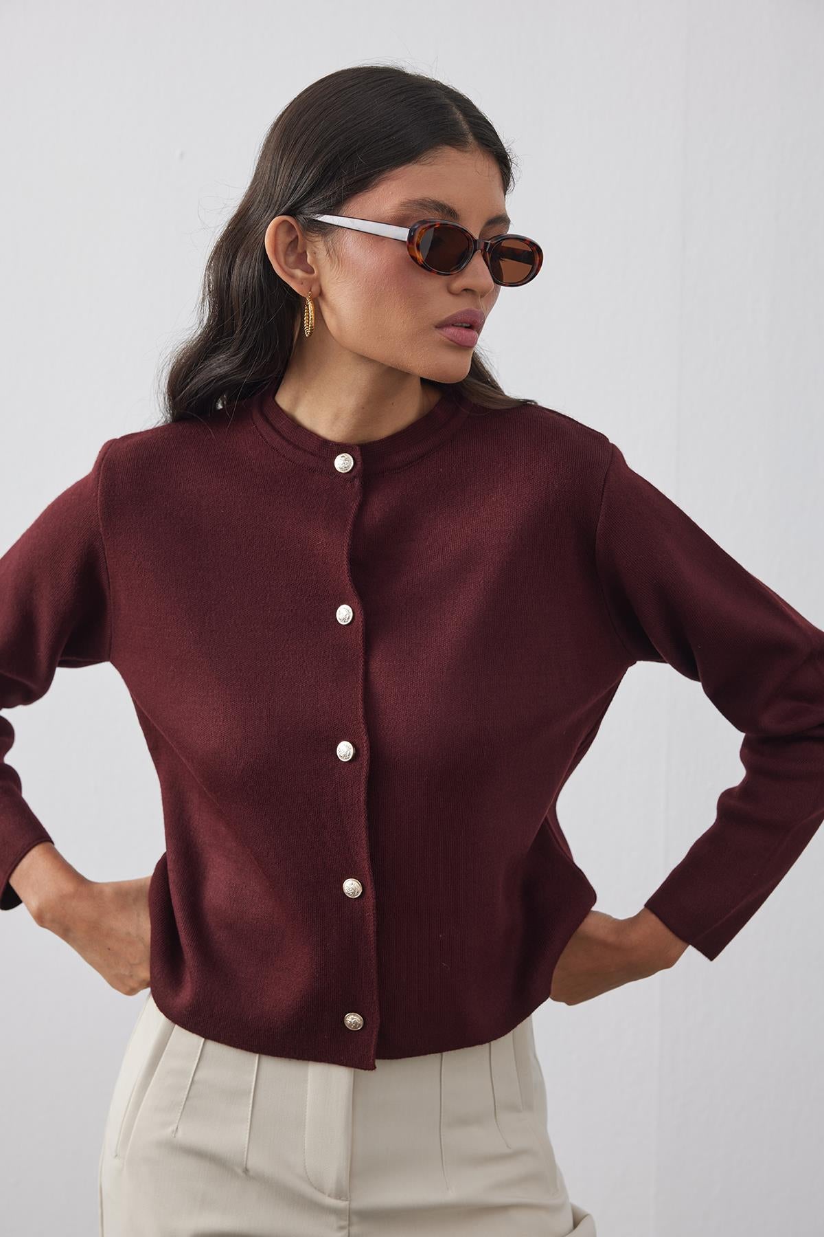 Crop Cardigan Burgundy