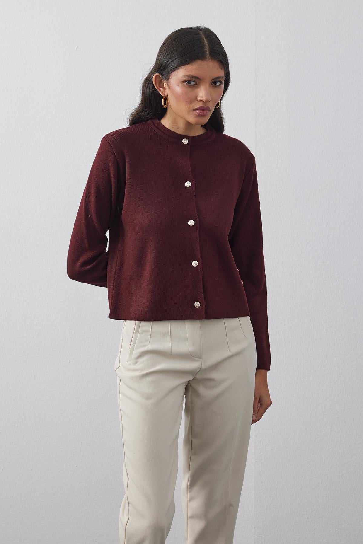 Crop Cardigan Burgundy