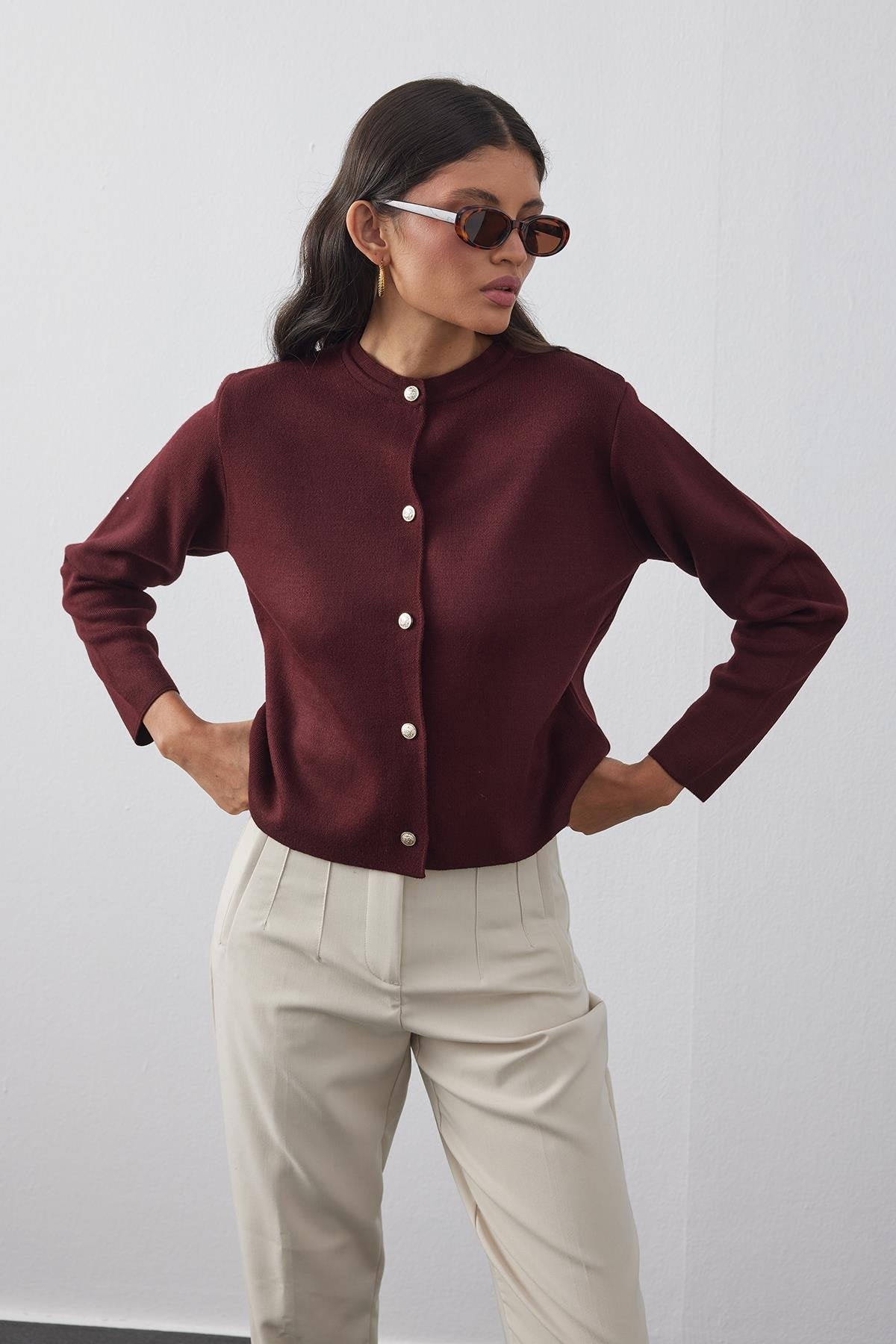 Crop Cardigan Burgundy