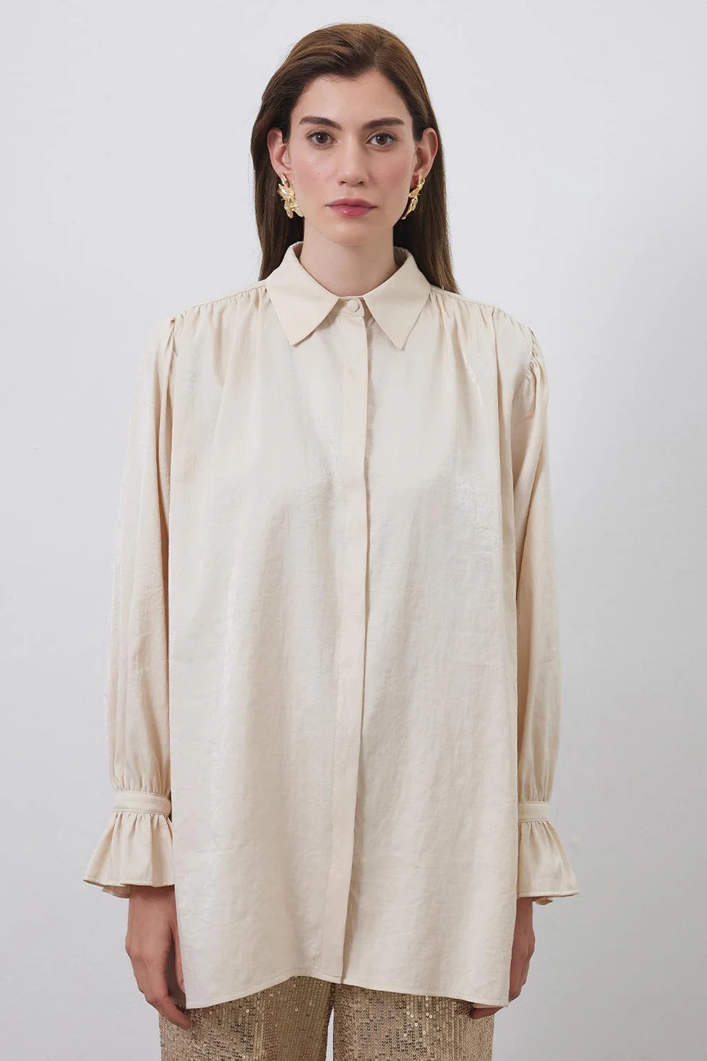 Eva Sleeve Detailed Shirt Beige