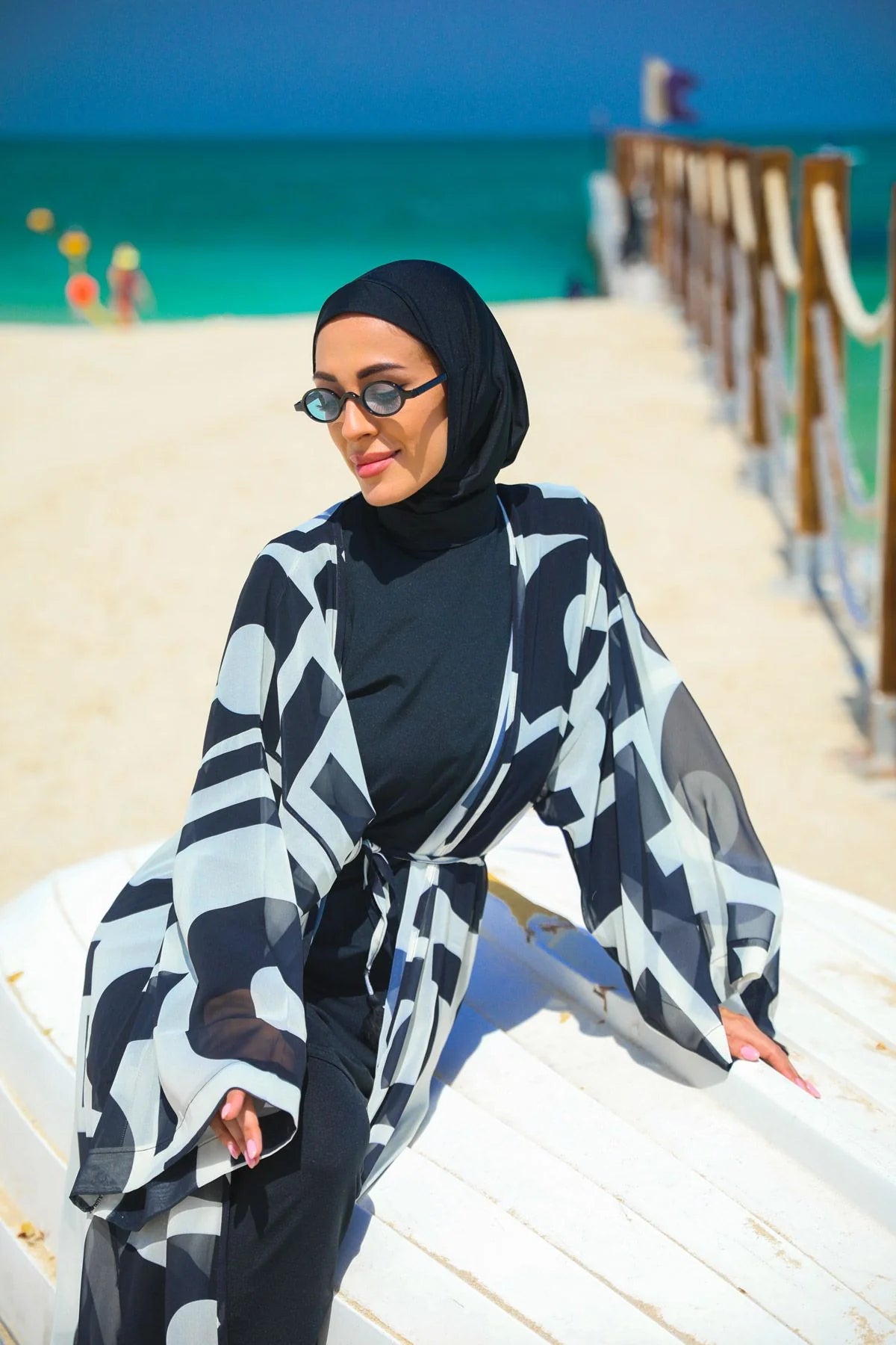 Black Geometric Beach Kimono