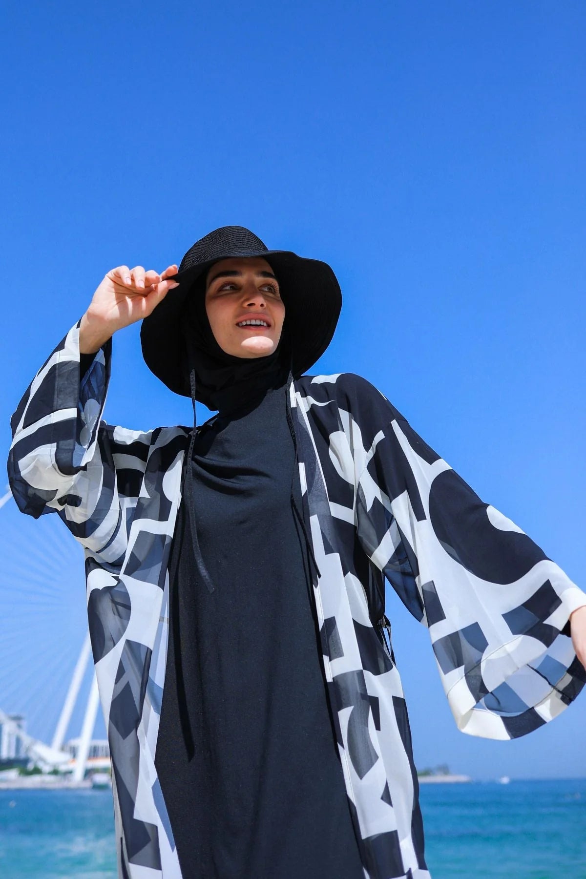 Black Geometric Beach Kimono