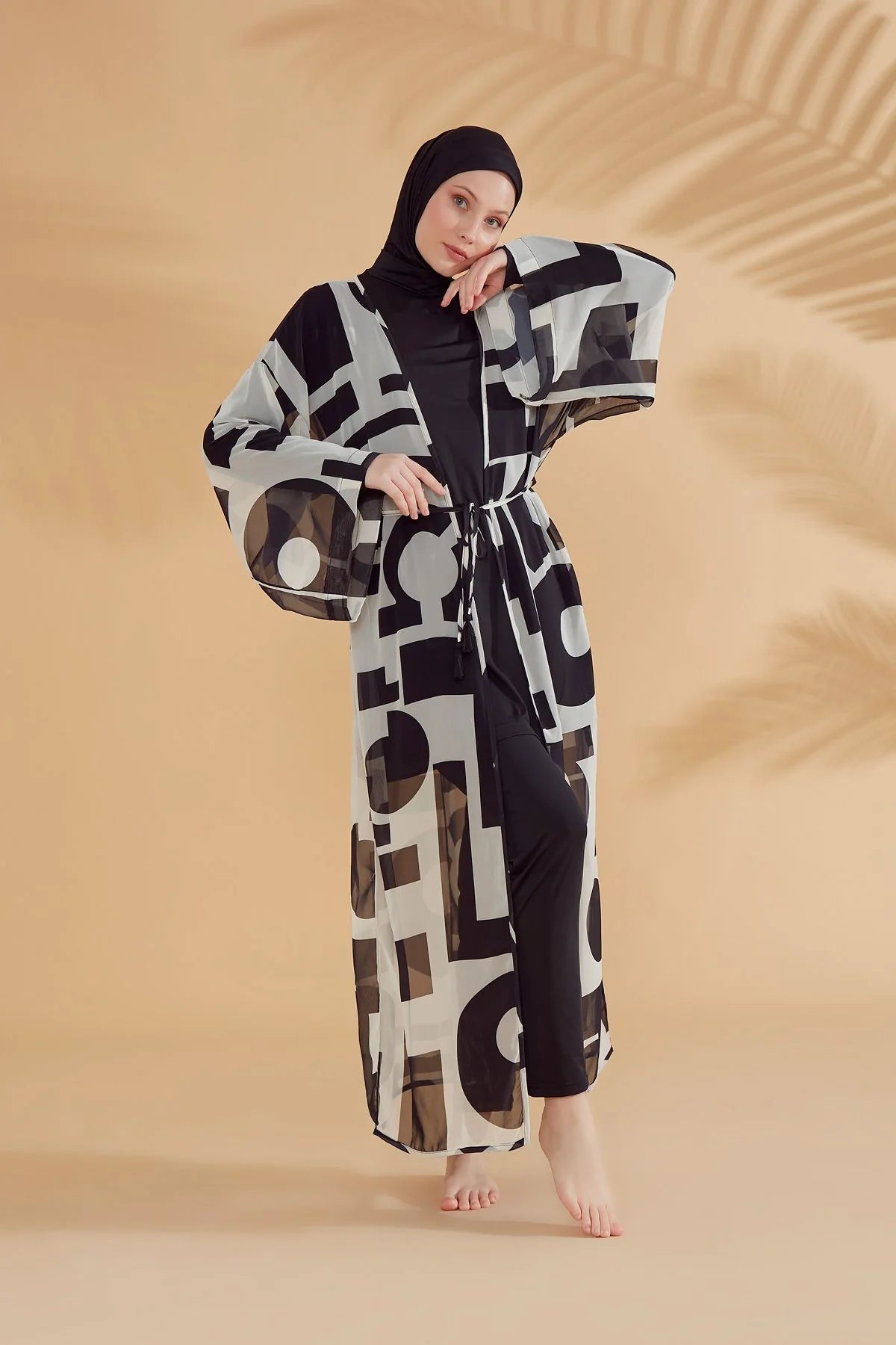 Black Geometric Beach Kimono