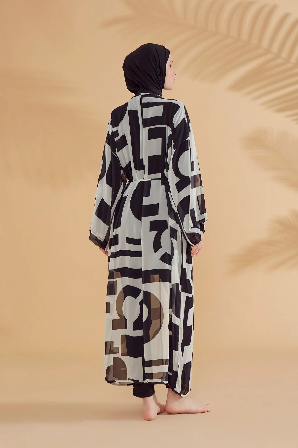 Black Geometric Beach Kimono