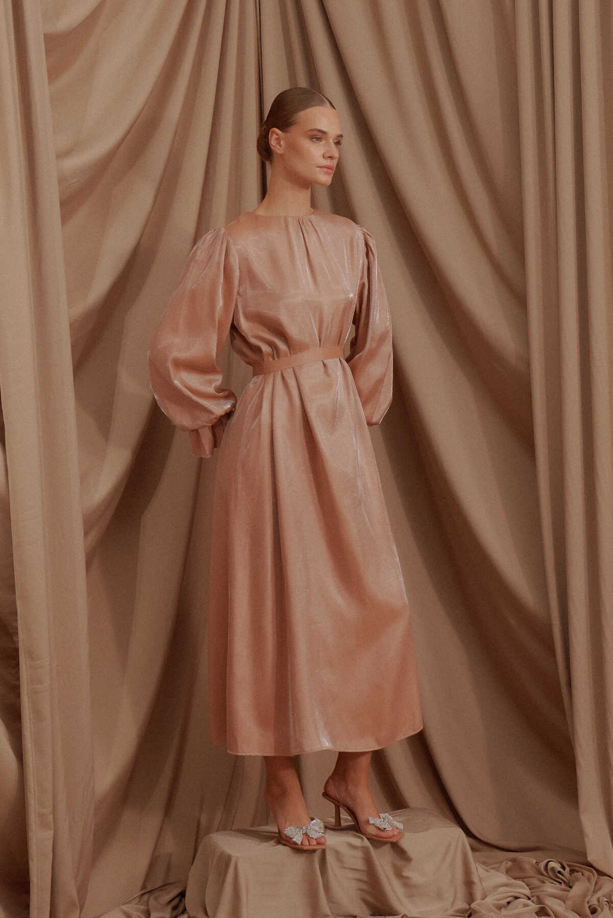 copper satin dress with sleeves Whitney Dress - Silk - Copper