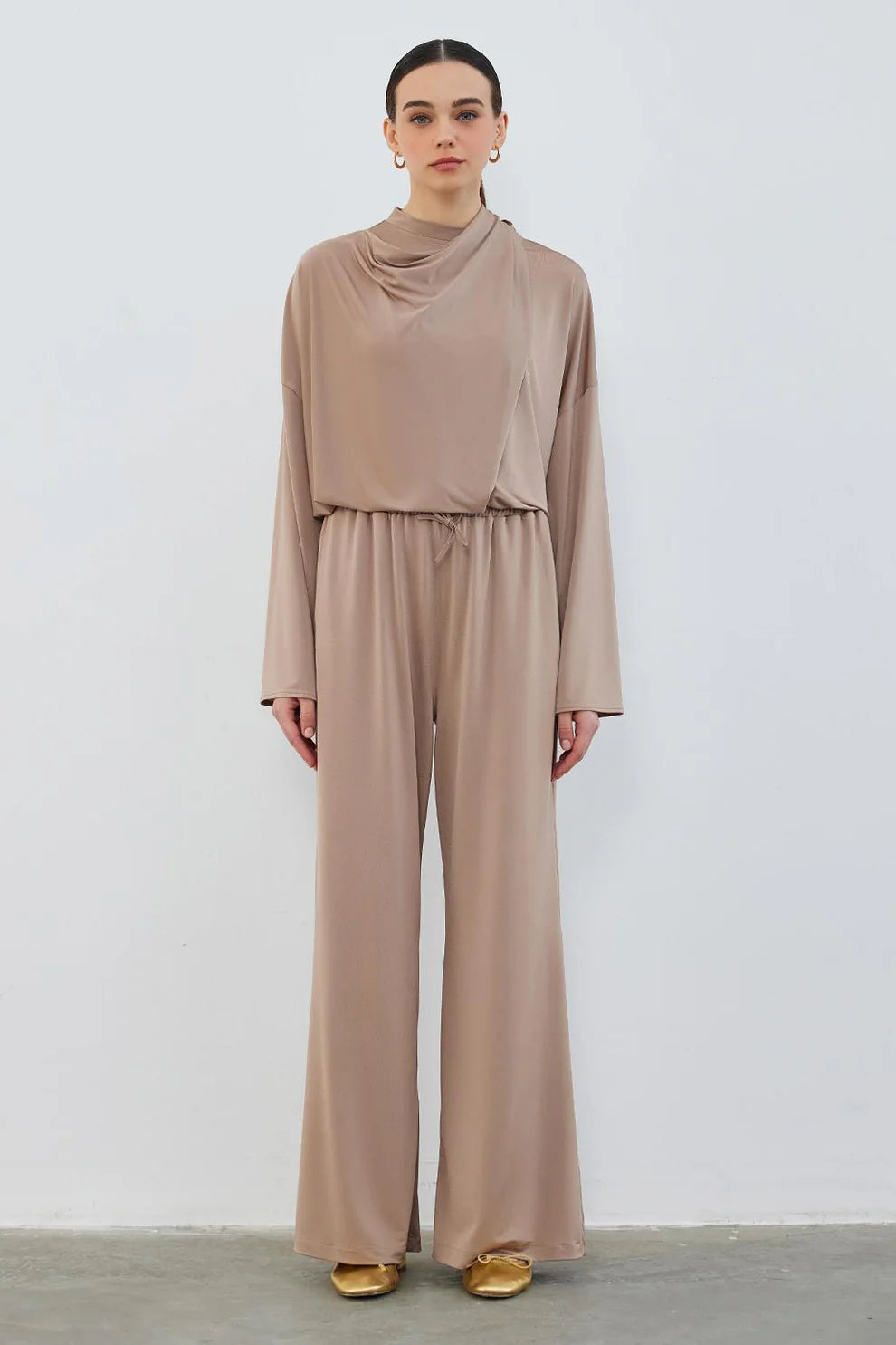 Silk Knitted Extra Loose Trousers Mink