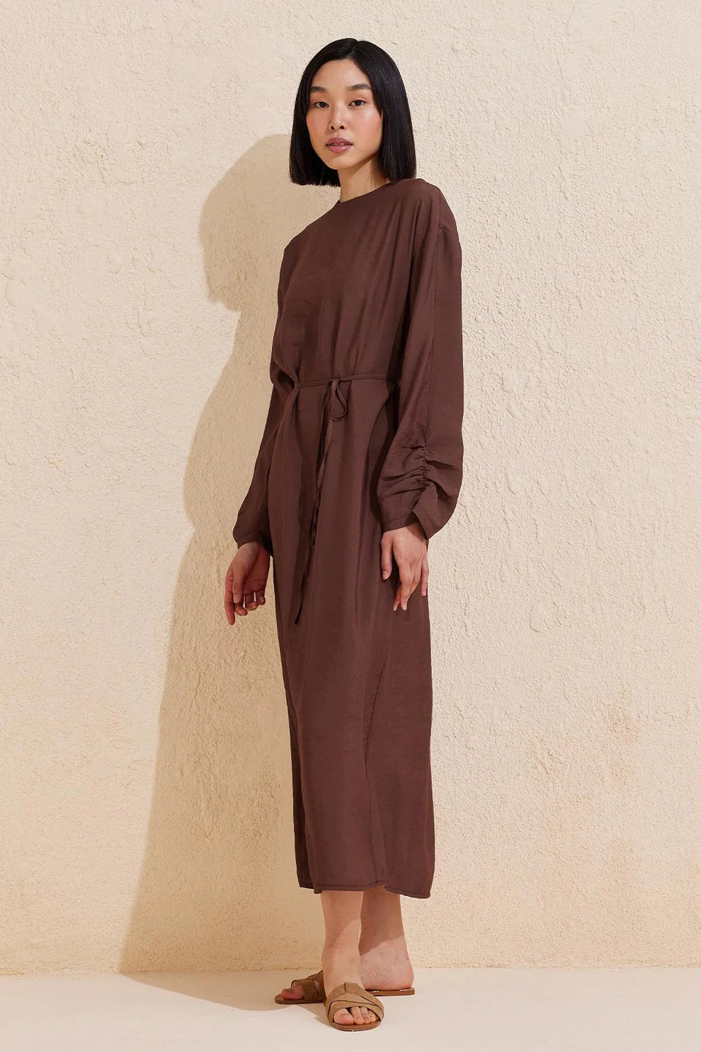 Sleeve Detail Modal Dress Chocolate