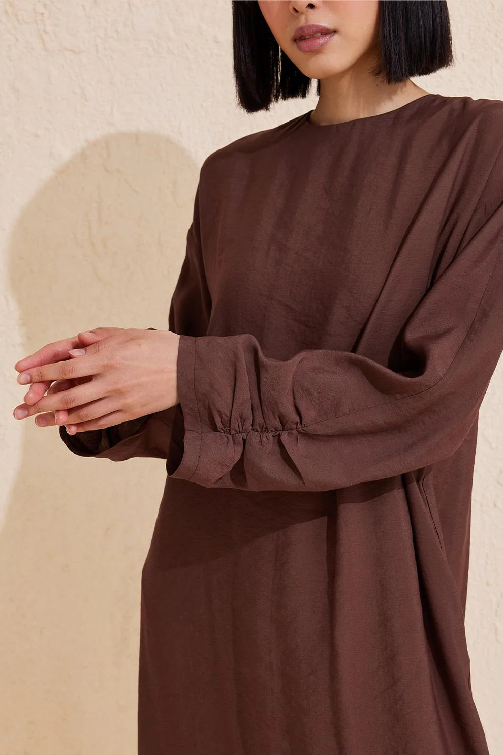 Sleeve Detail Modal Dress Chocolate