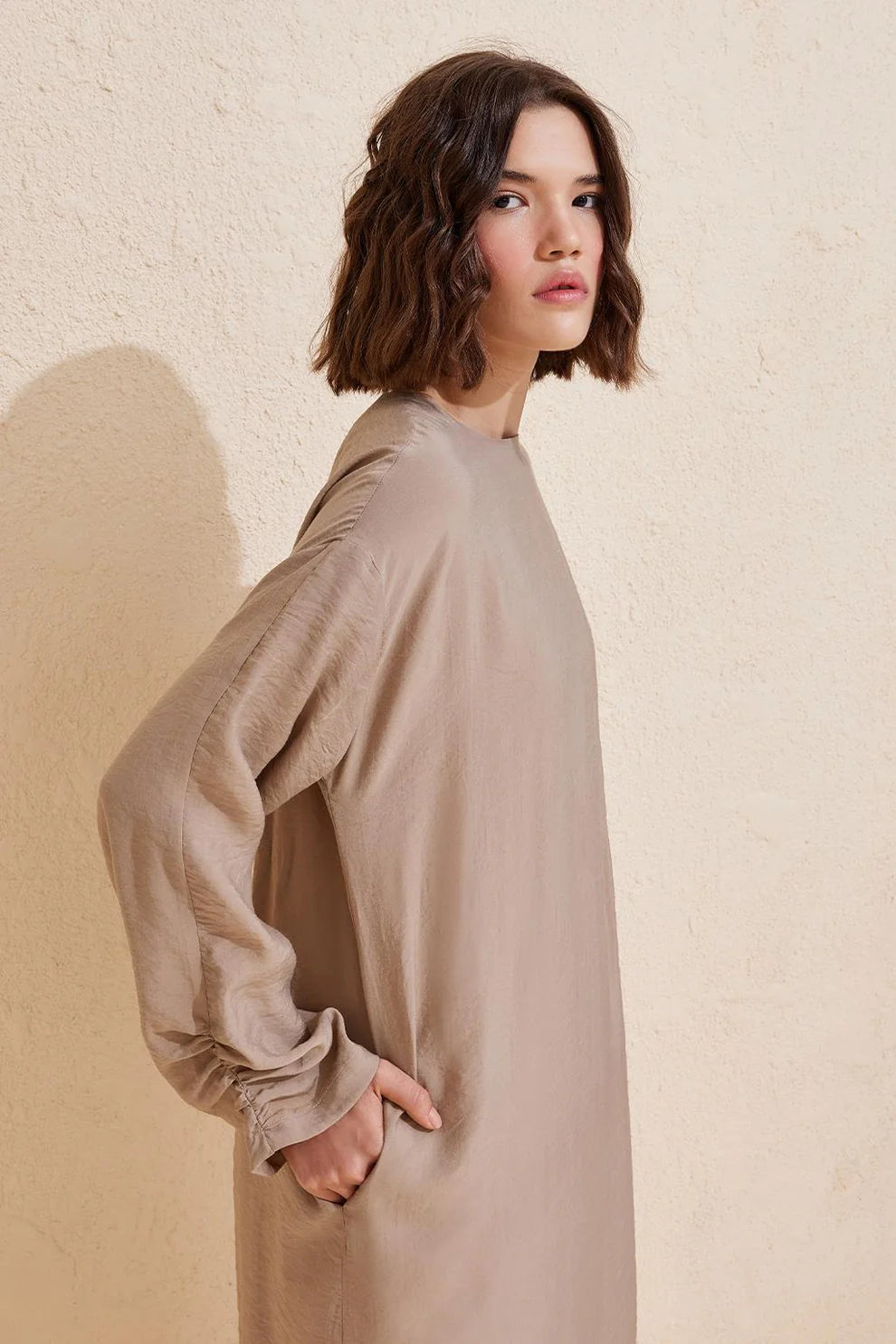 Sleeve Detail Modal Dress Mink