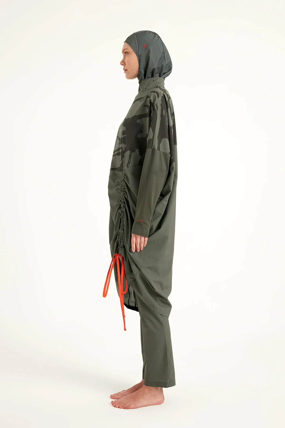 4-Piece Wave Drawstring Burkini Set - Khaki Green