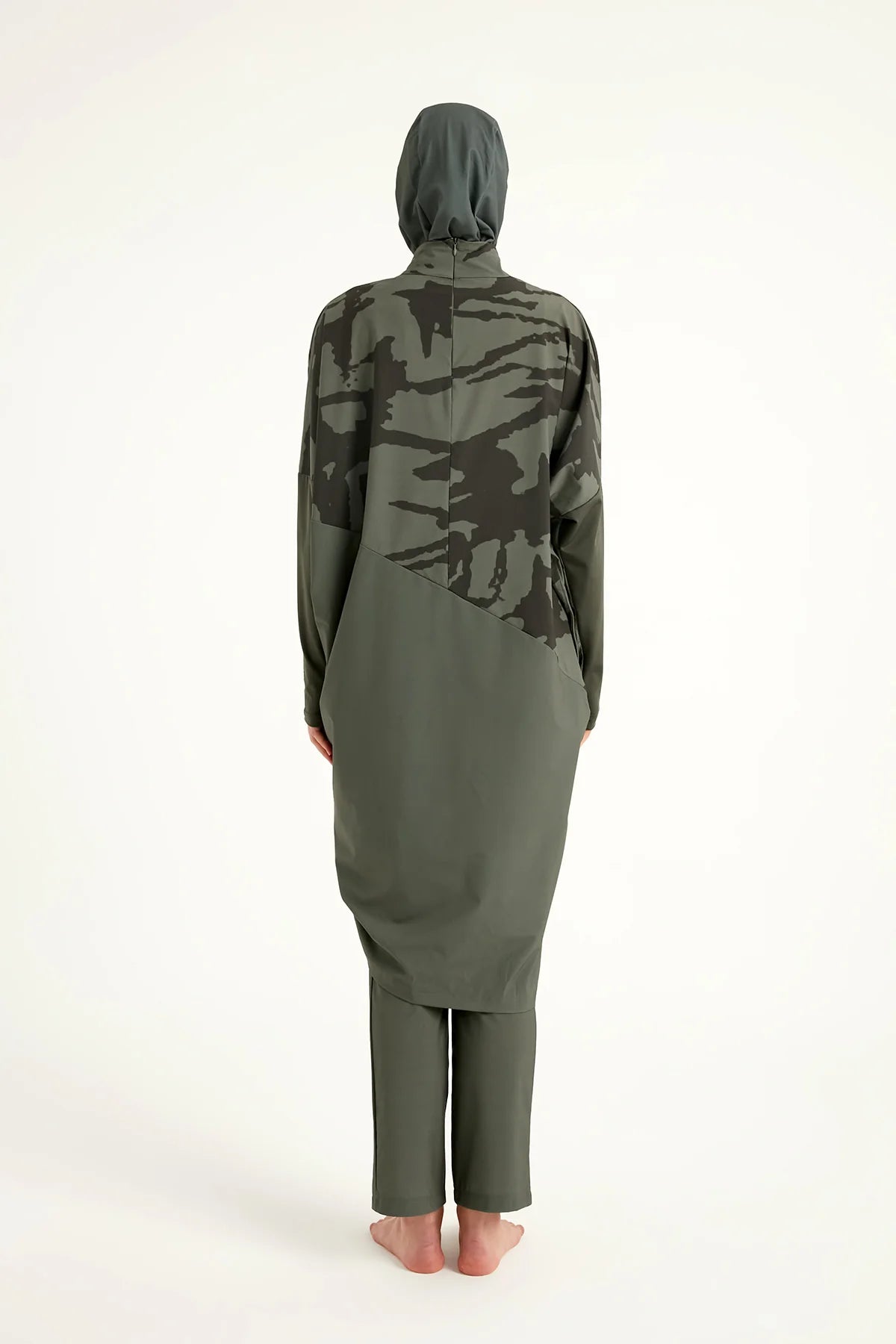 4-Piece Wave Drawstring Burkini Set - Khaki Green