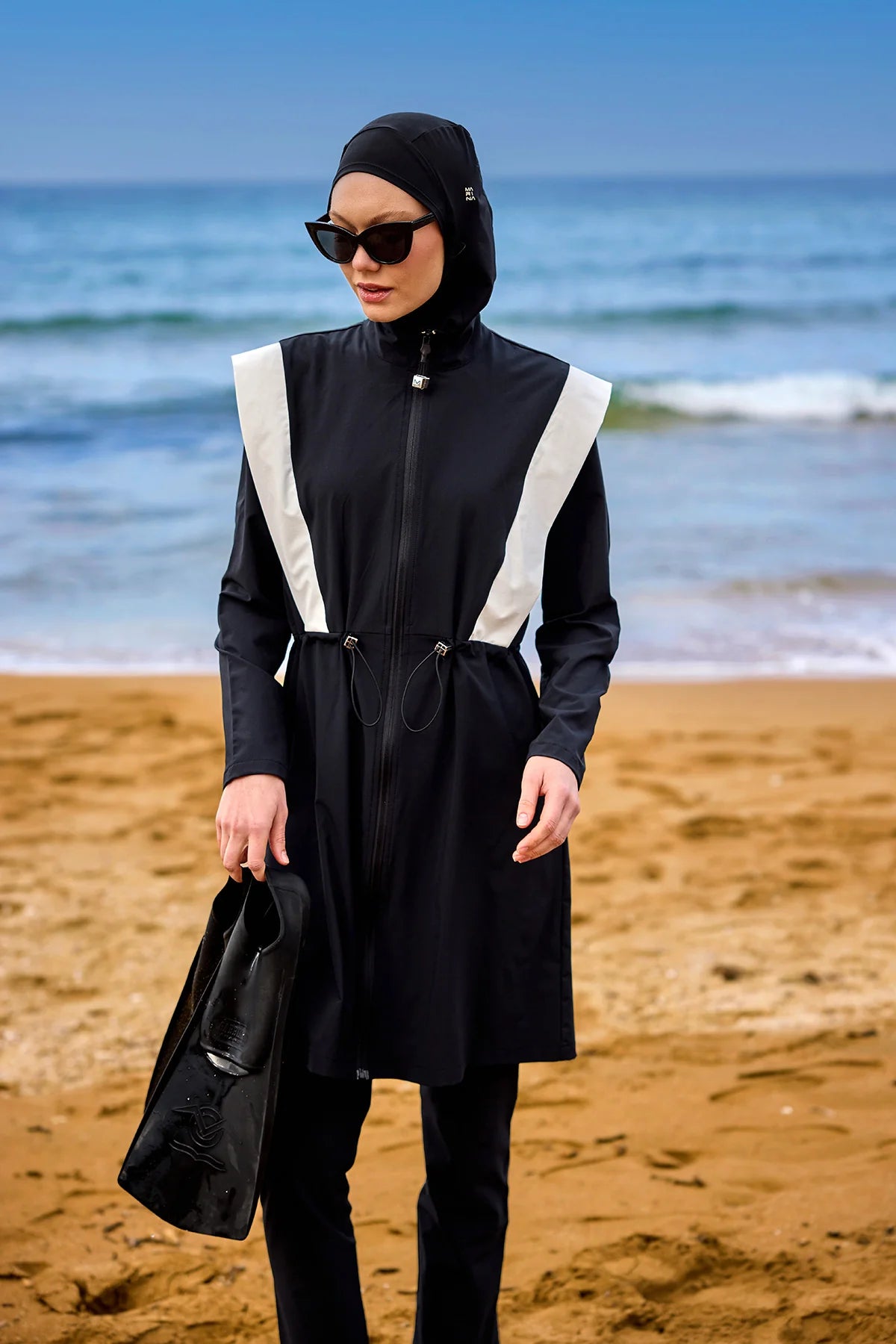 Colorblock Adjustable Waist 4-Pieces Burkini Set