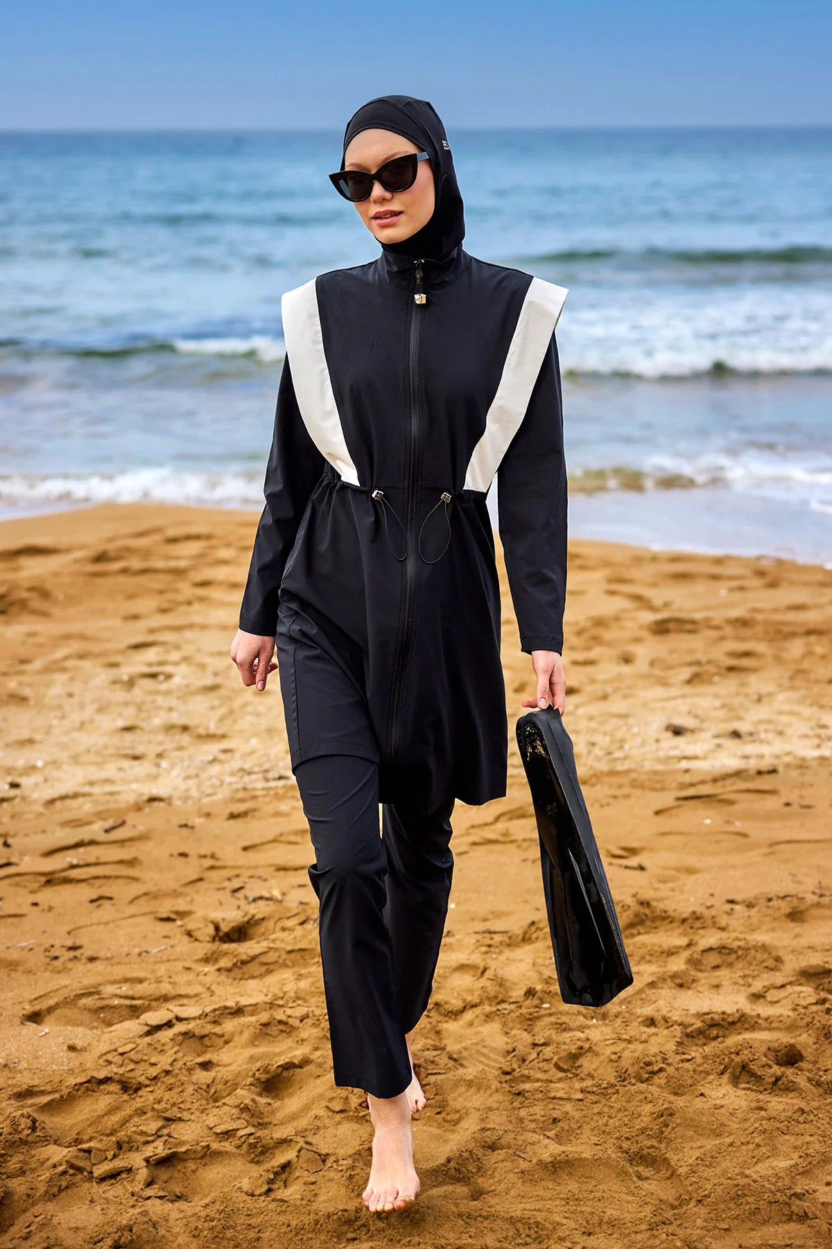Colorblock Adjustable Waist 4-Pieces Burkini Set