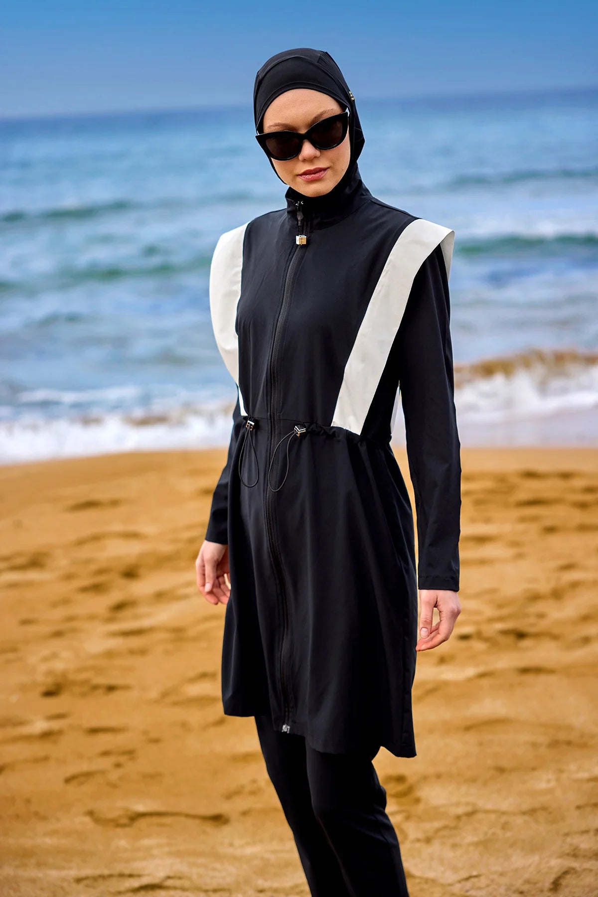 Colorblock Adjustable Waist 4-Pieces Burkini Set