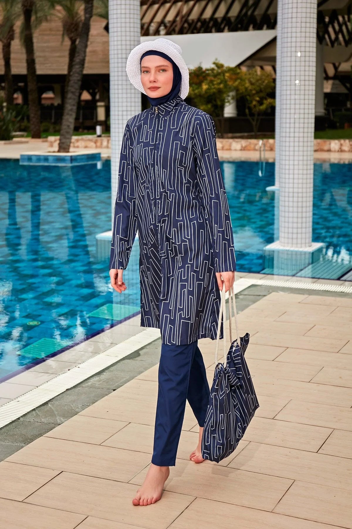 4-Piece Patterned Zipped Burkini Set