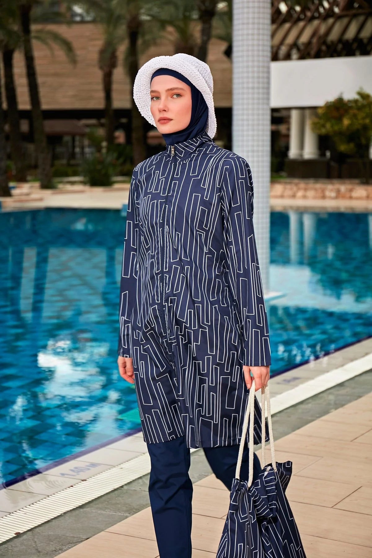4-Piece Patterned Zipped Burkini Set