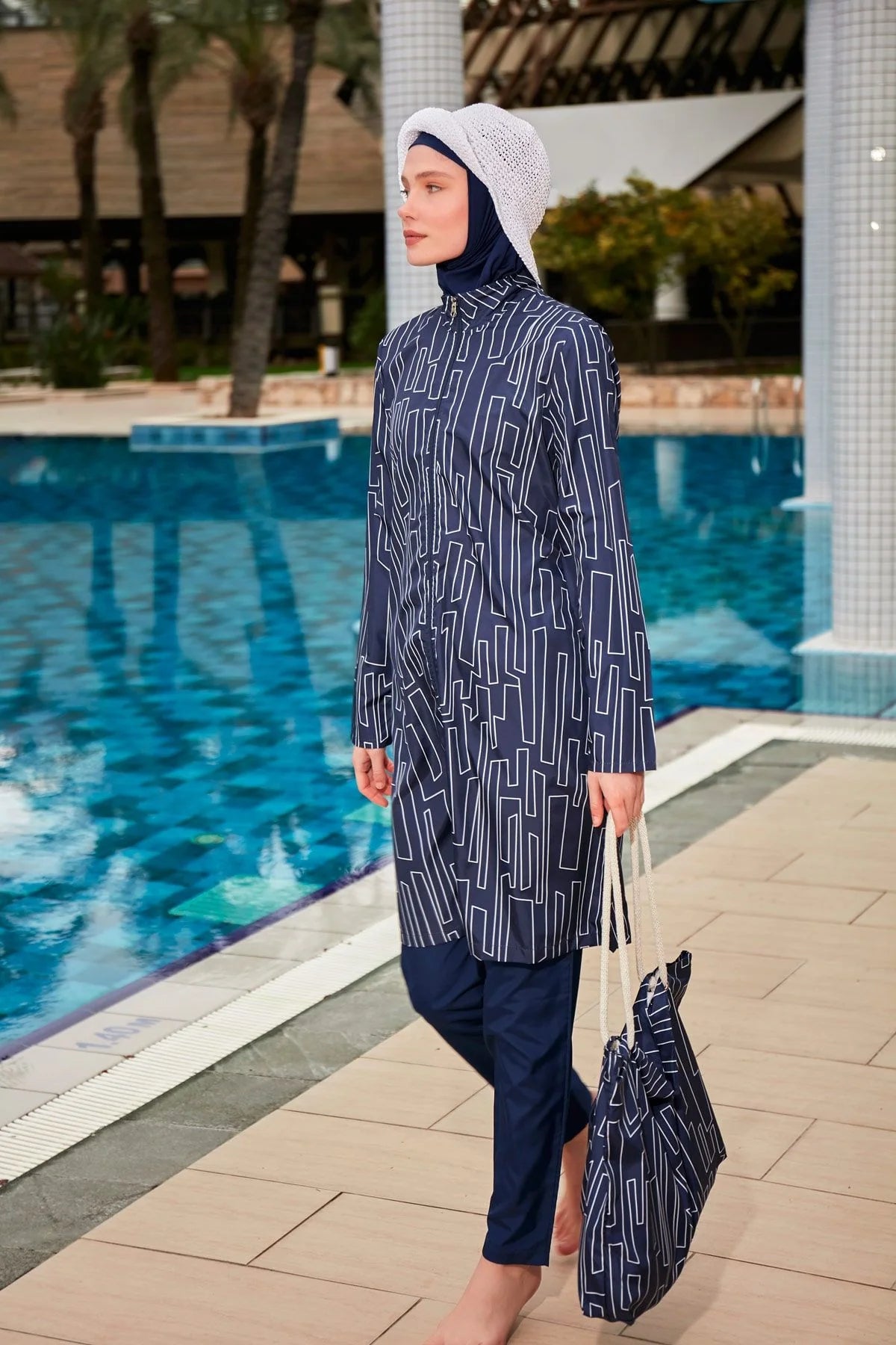 4-Piece Patterned Zipped Burkini Set