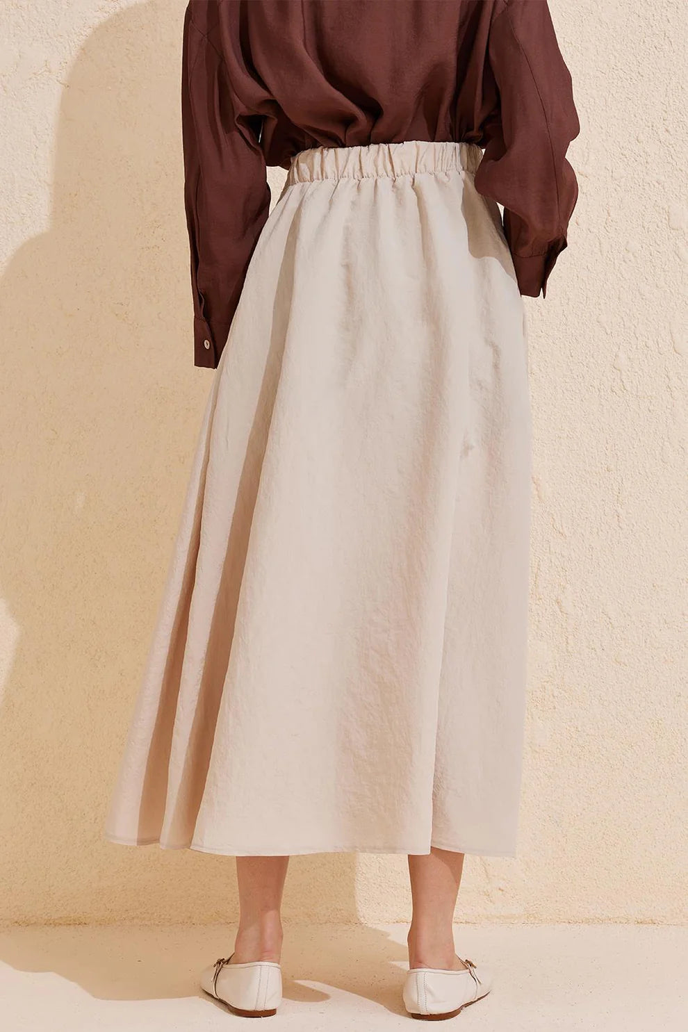 Pleated Flared Long Skirt Stone