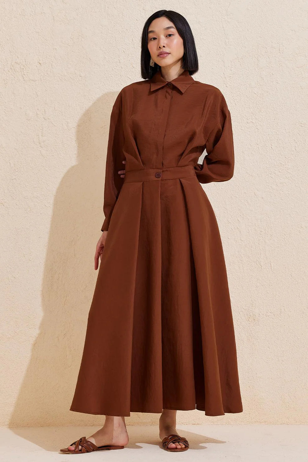 Pleated Long Dress Chocolate