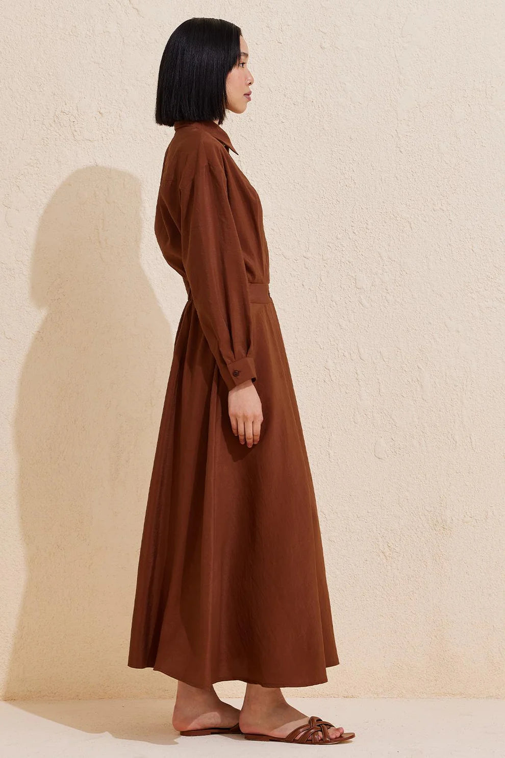 Pleated Long Dress Chocolate