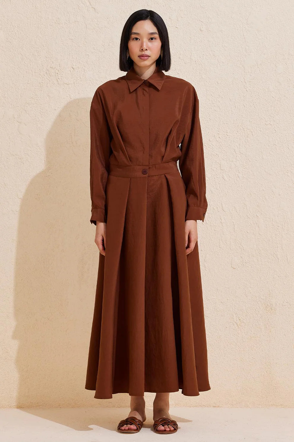 Pleated Long Dress Chocolate