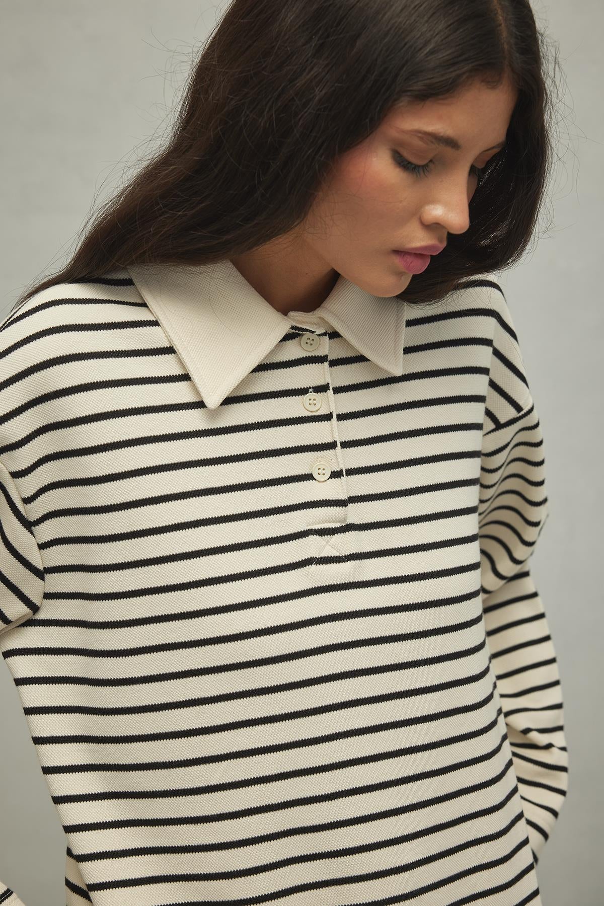 Polo Neck Sweatshirt Black Striped