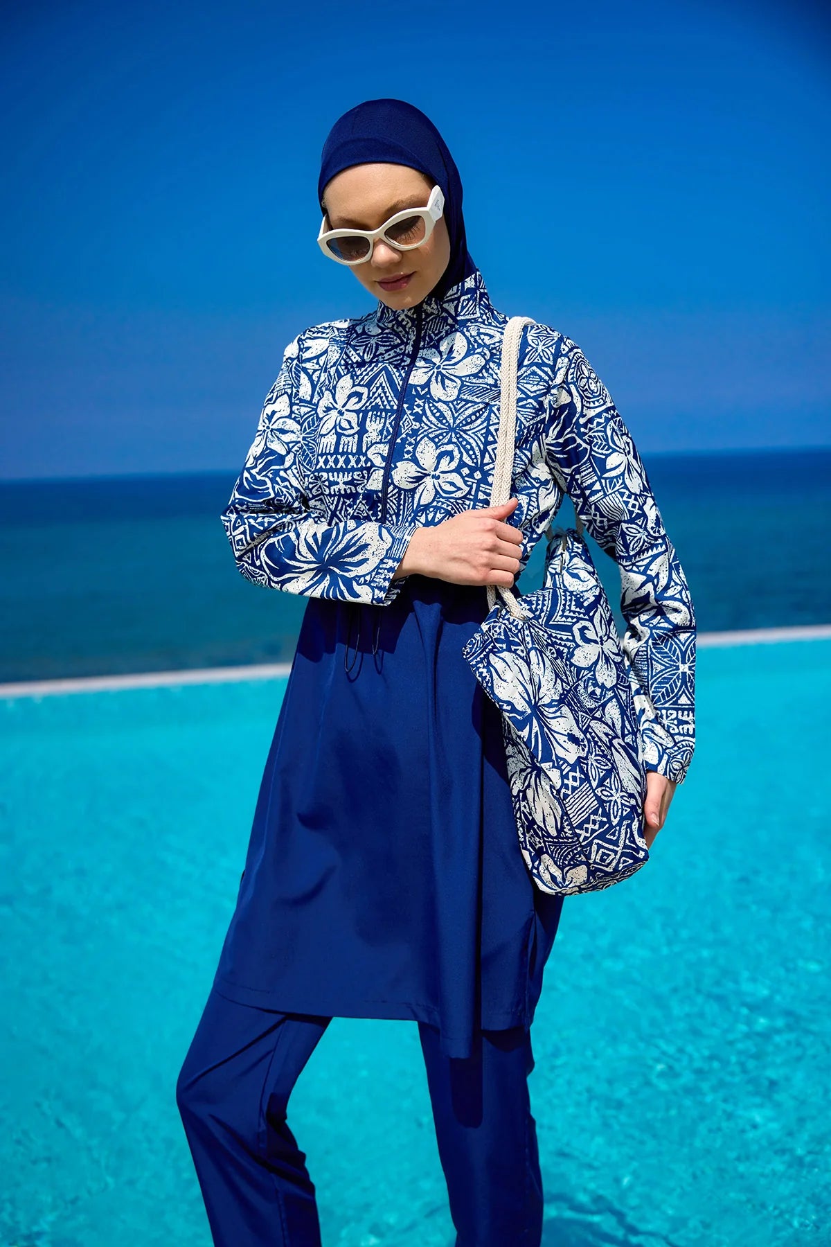 4-Piece Patterned Burkini Set Blue