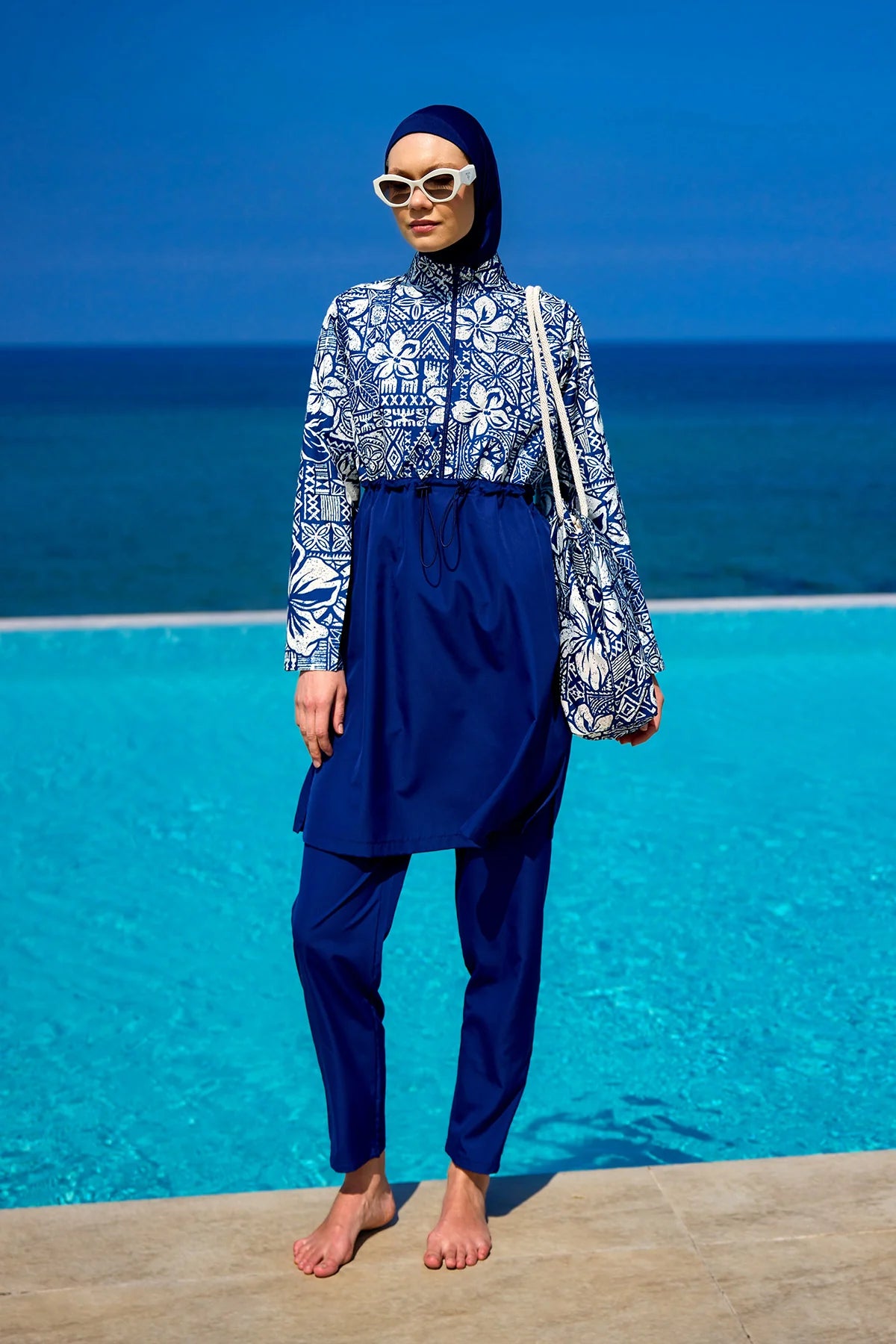4-Piece Patterned Burkini Set Blue