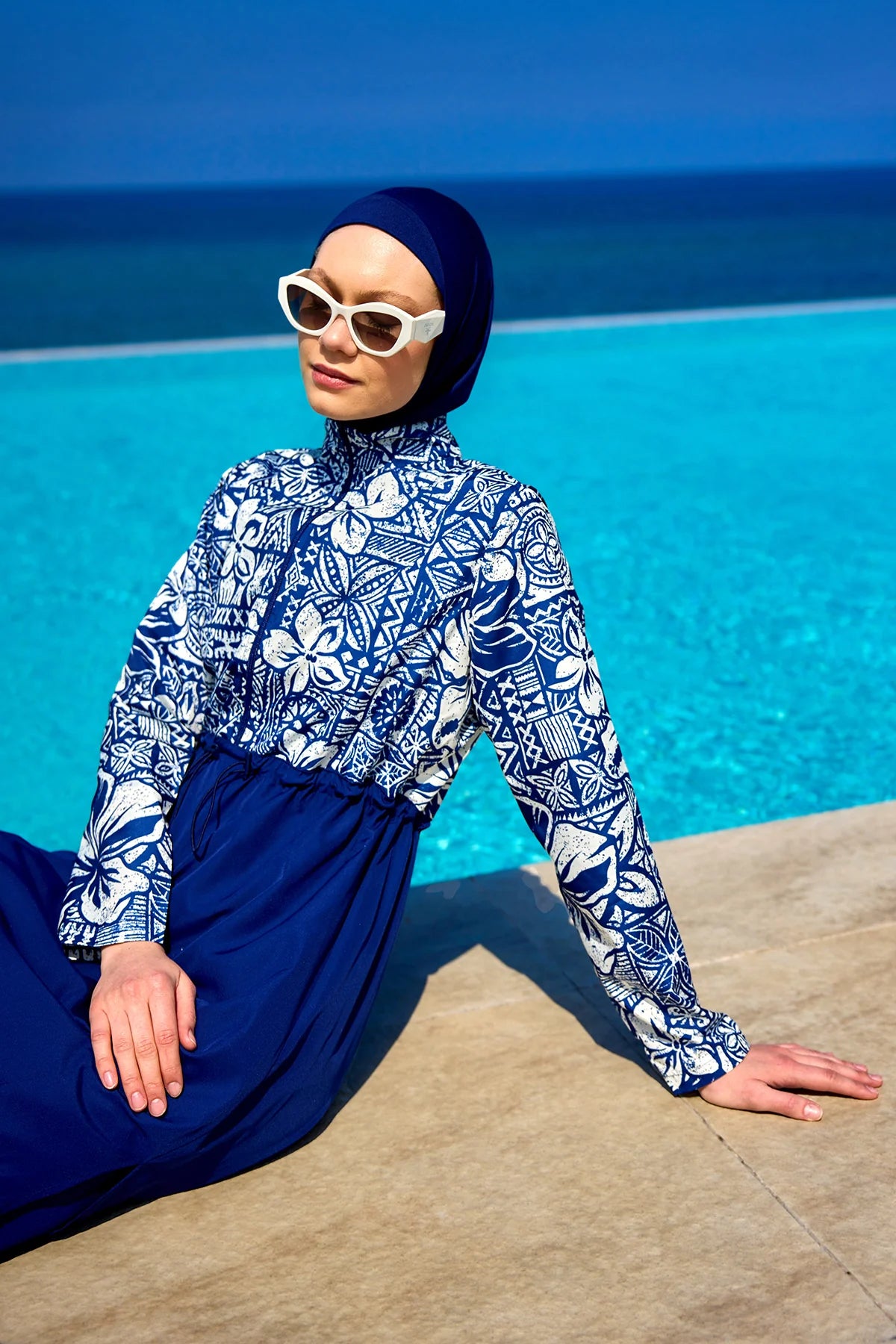 4-Piece Patterned Burkini Set Blue