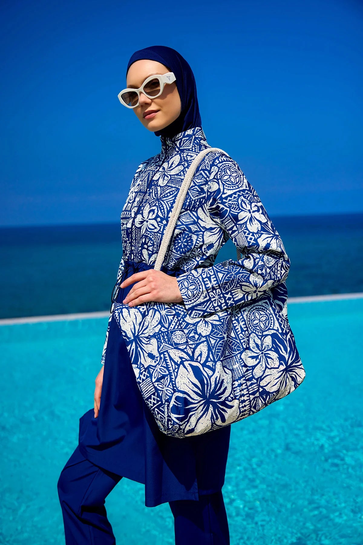 4-Piece Patterned Burkini Set Blue