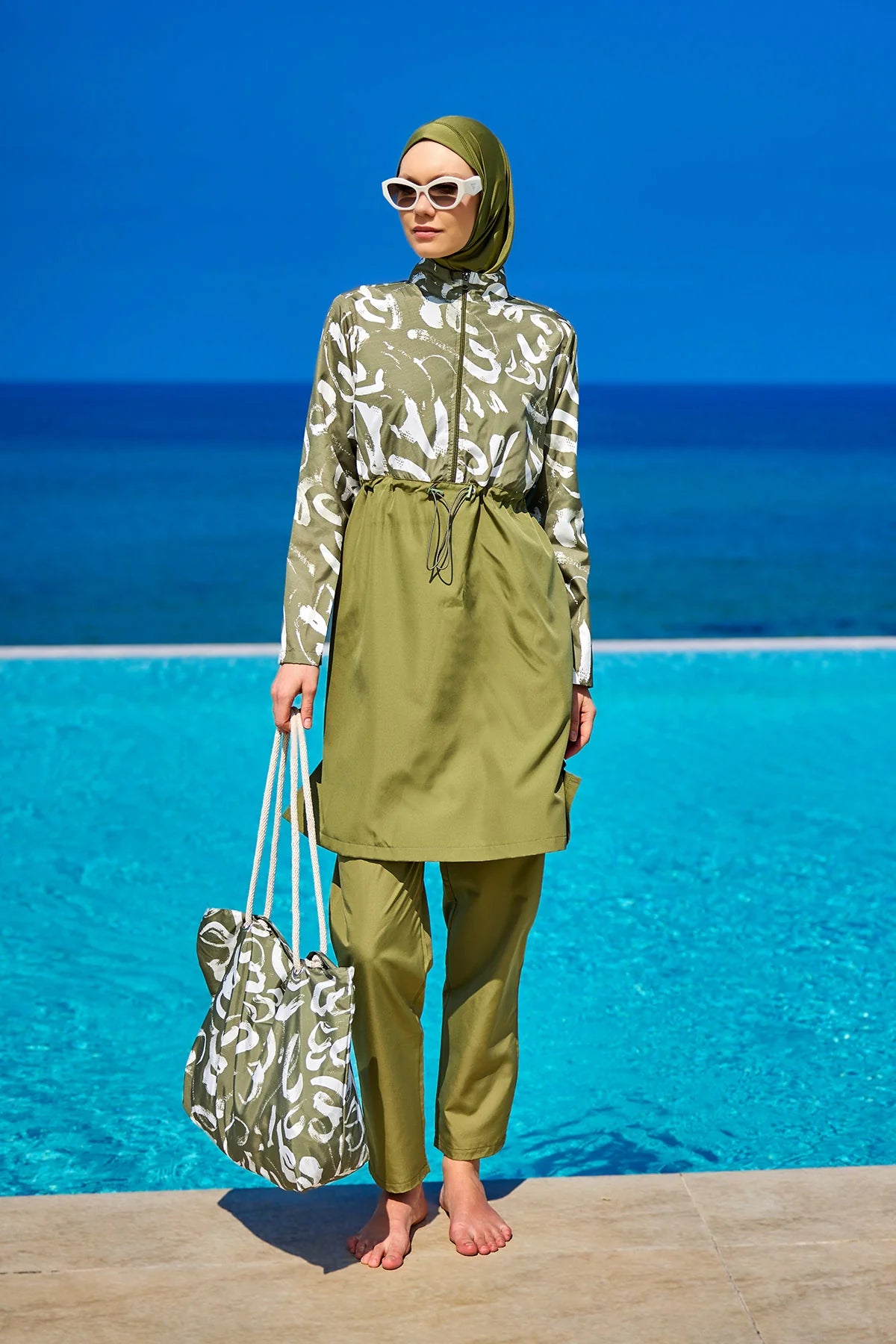 4-Piece Patterned Burkini Set Green