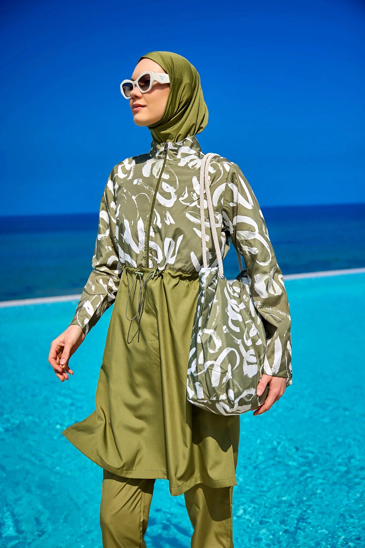 4-Piece Patterned Burkini Set Green
