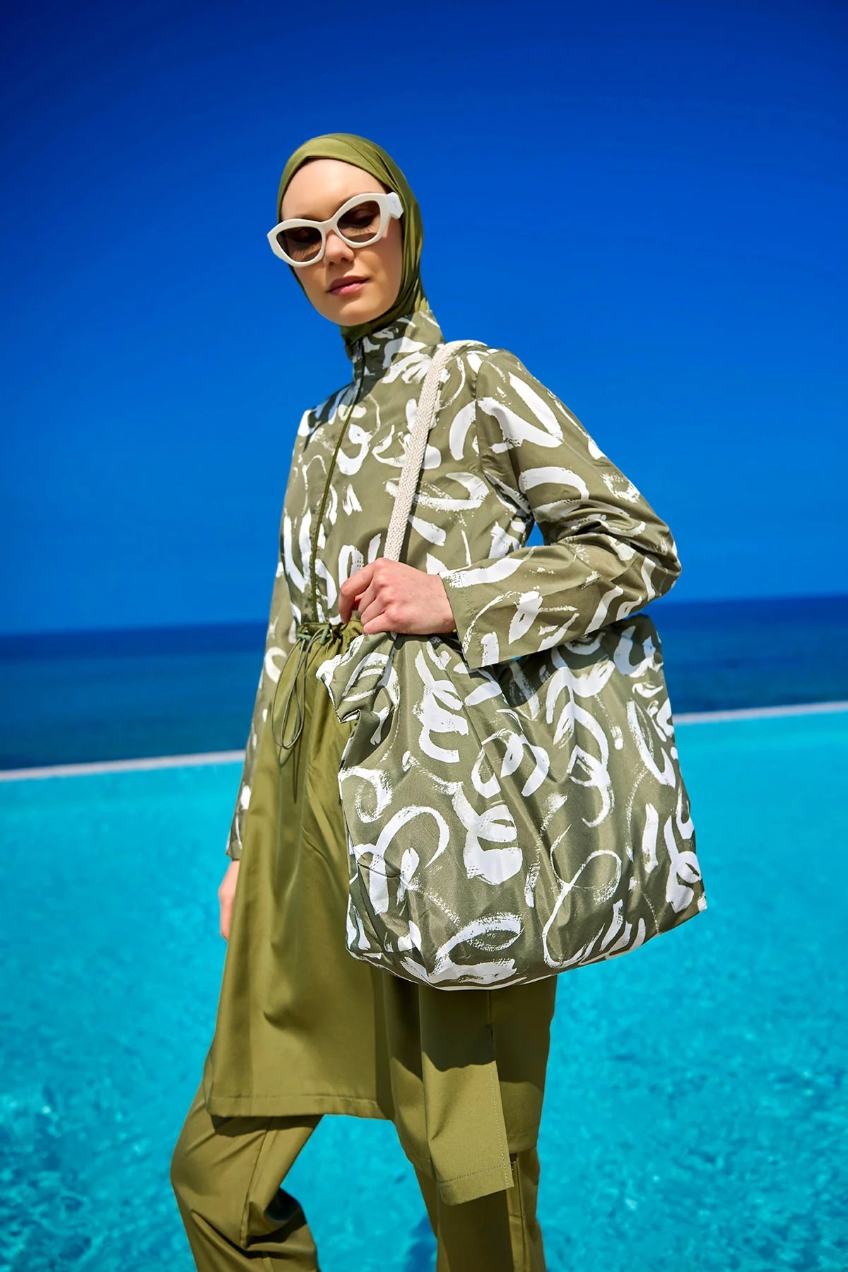 4-Piece Patterned Burkini Set Green