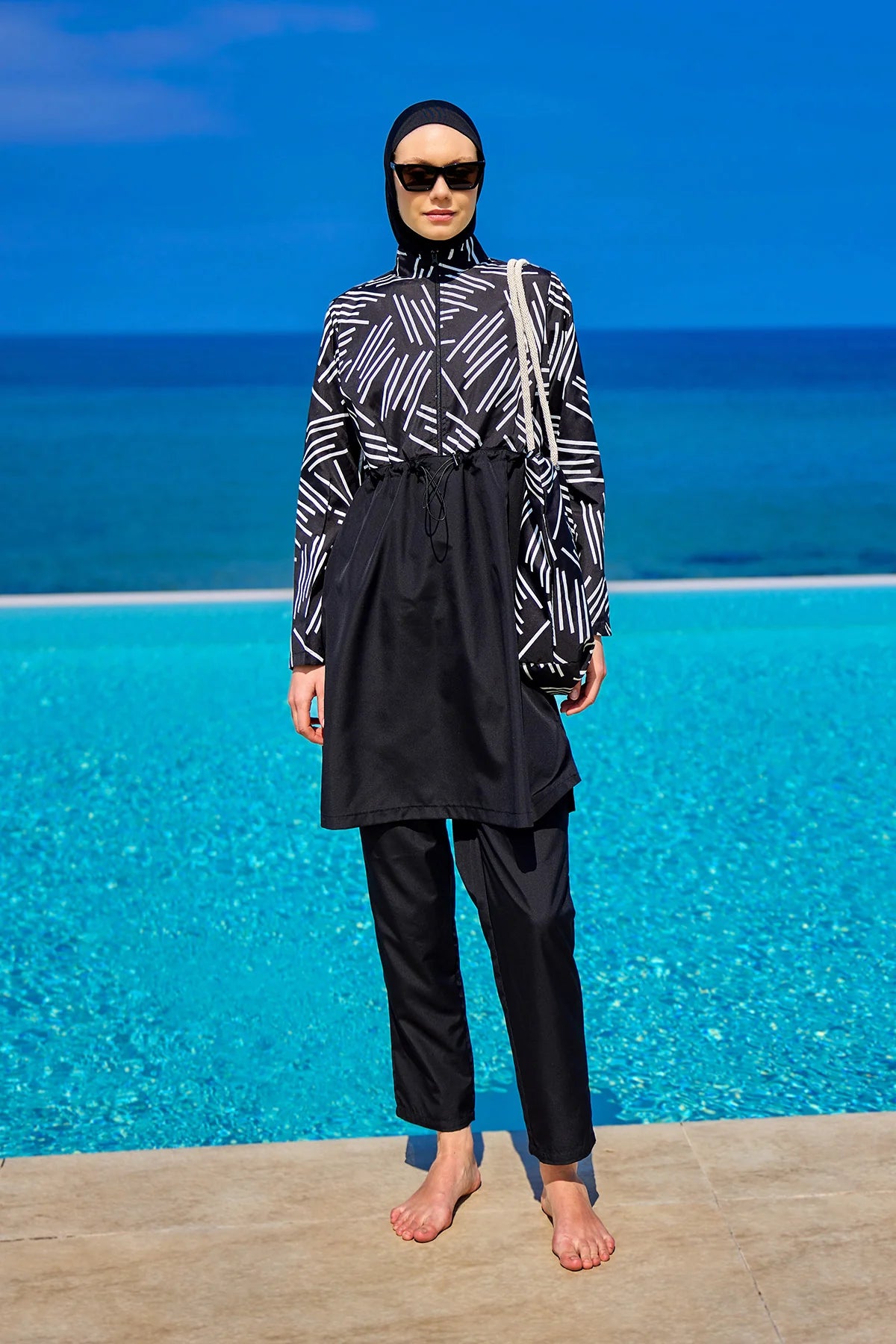 4-Piece Patterned Burkini Set Black