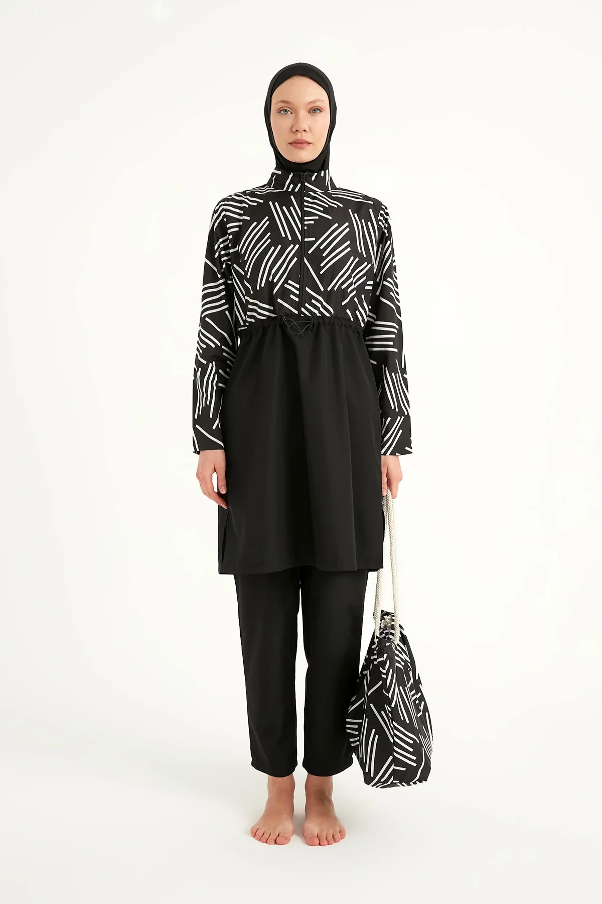 4-Piece Patterned Burkini Set Black