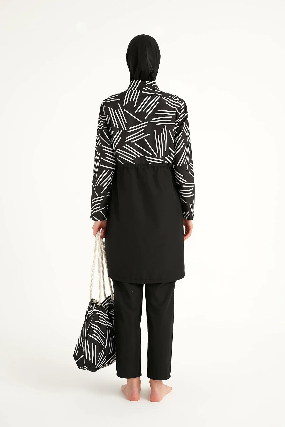 4-Piece Patterned Burkini Set Black