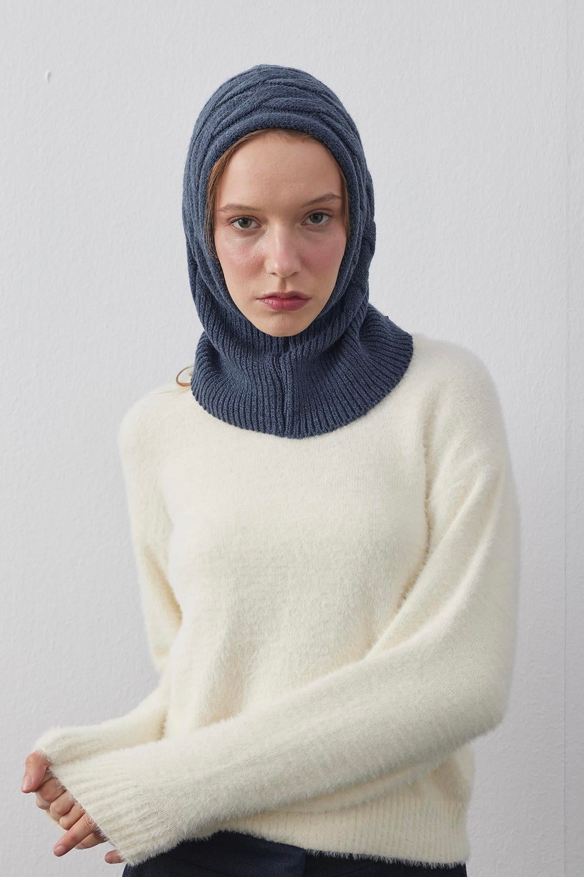 Braided Knit Balaclava Indigo