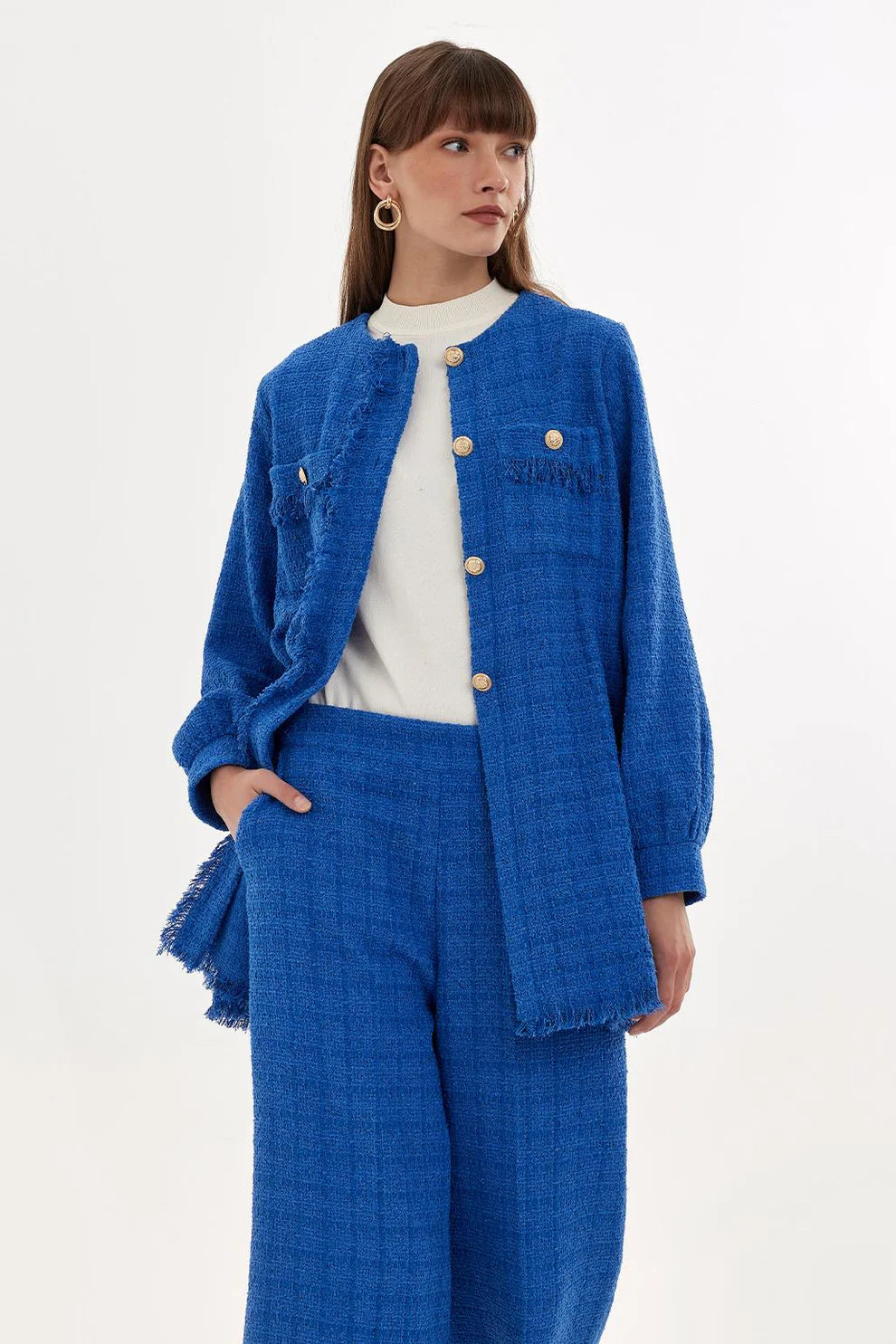 Tweed Jacket and Trousers Set Blue