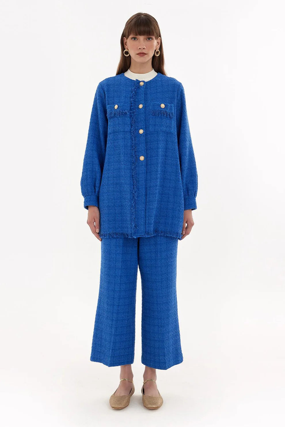 Tweed Jacket and Trousers Set Blue